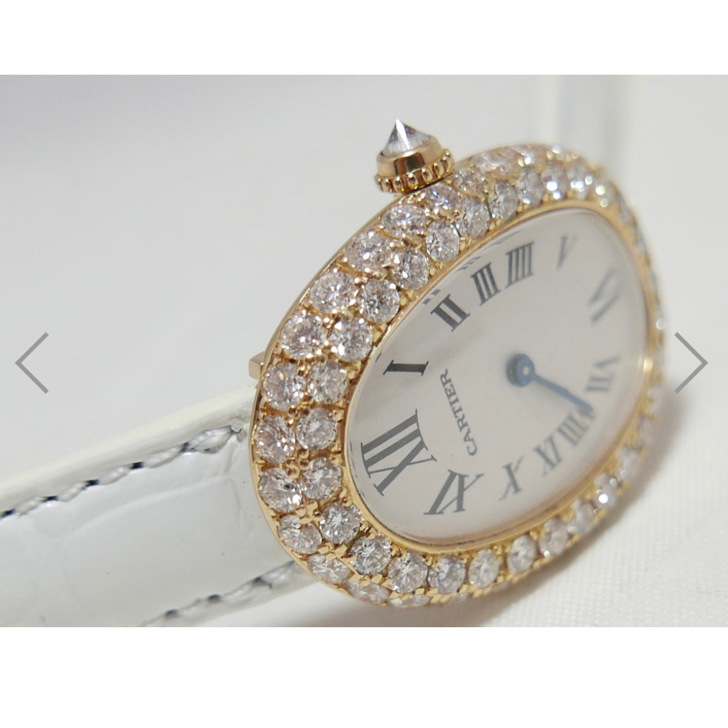CARTIER BAIGNOIRE Quartz 18K Yellow Gold 23mm 3.2TCW Diamond Watch