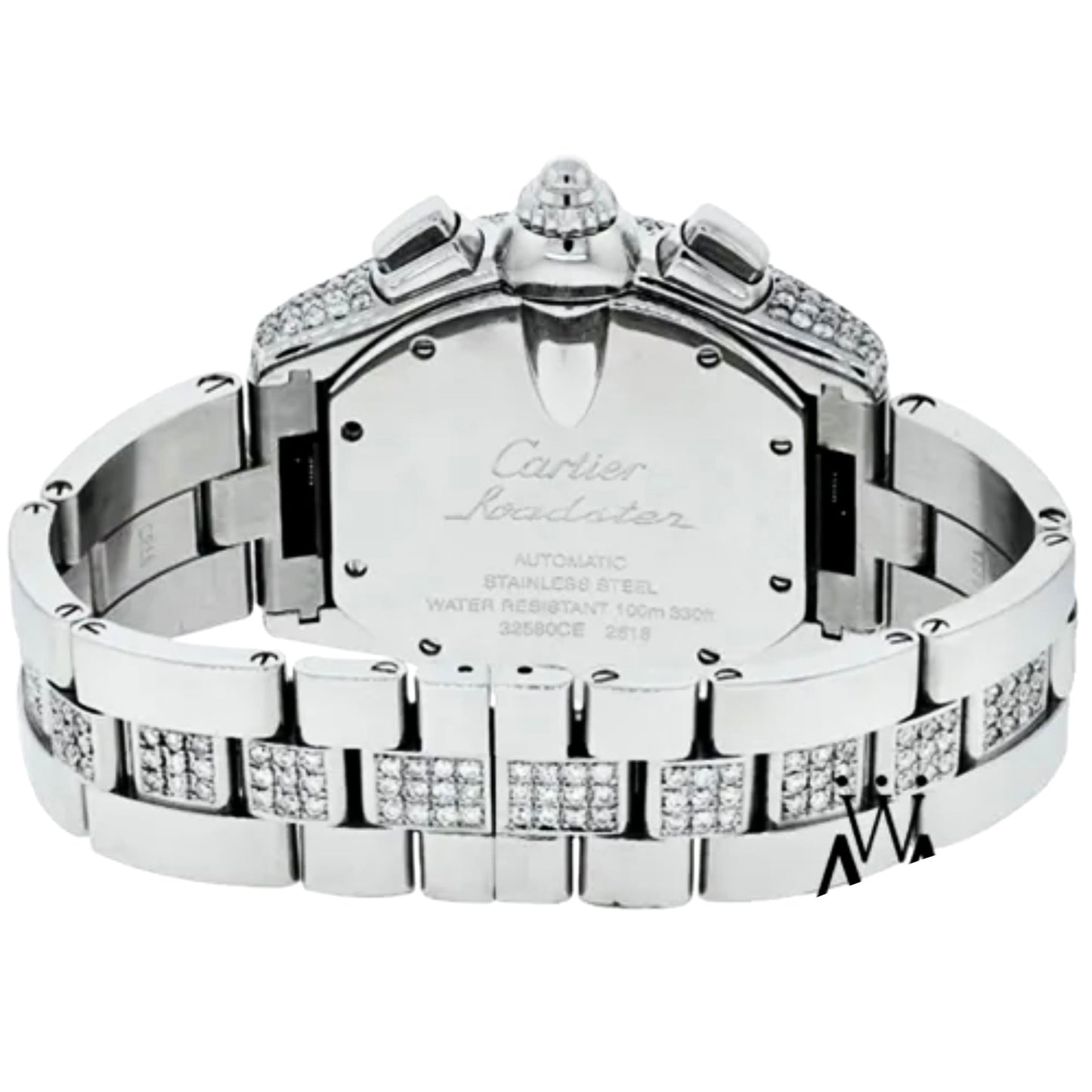 CARTIER ROADSTER Chronograph 2618 Automatic 42mm Steel ~5TCW DIAMOND Watch