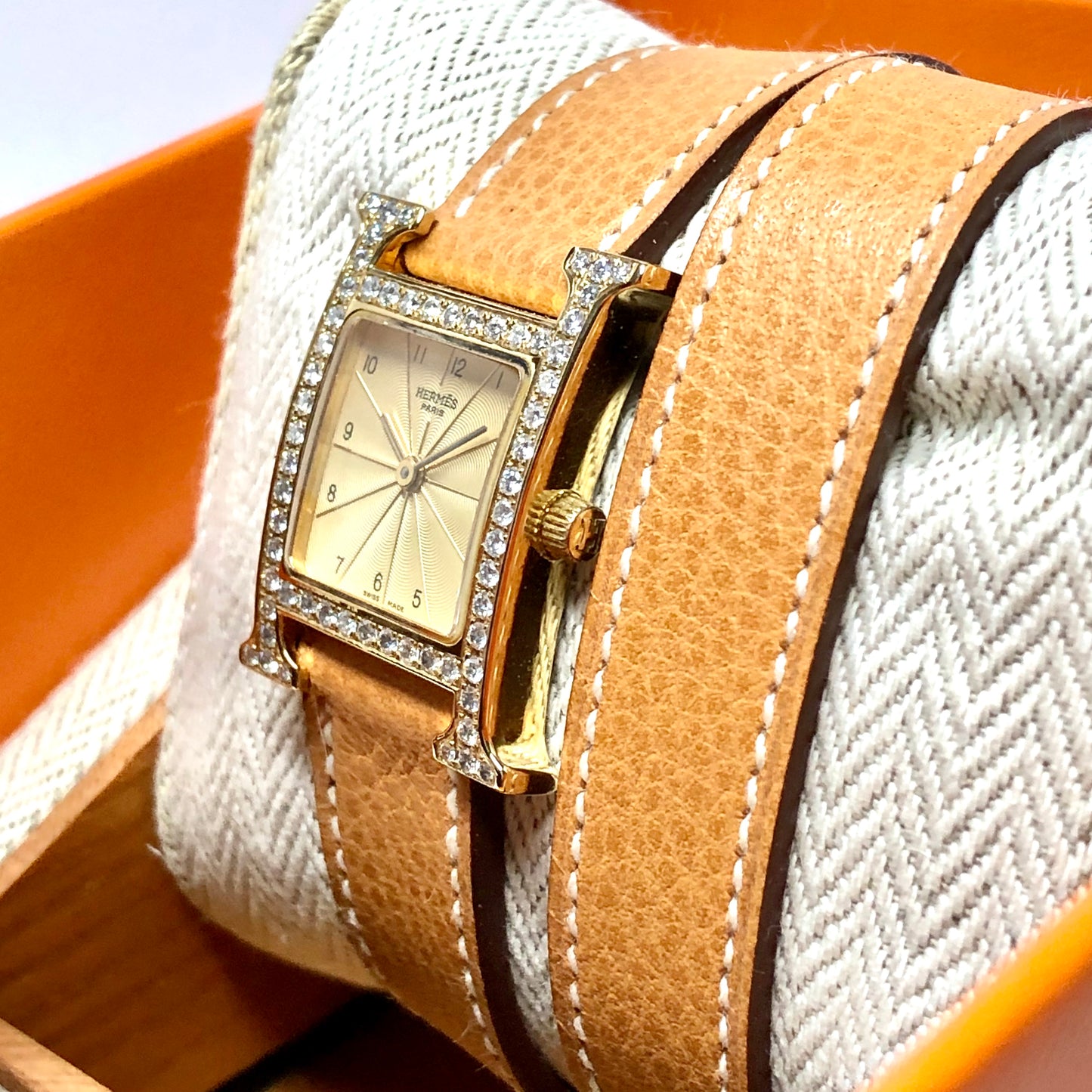 HERMÈS HEURE H Quartz 25mm Two Tone 0.91TCW DIAMOND Watch Hermès Double Tour Band