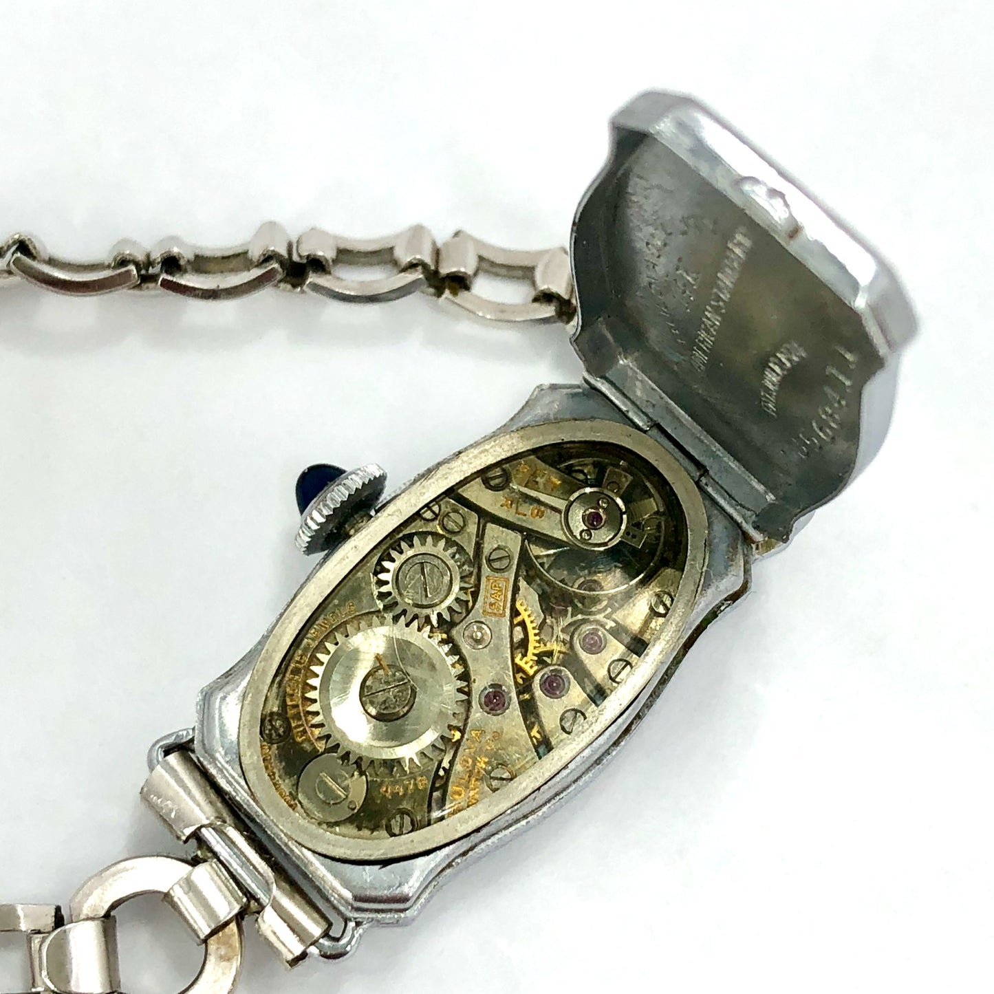 BULOVA Hand-Wind 14K White Gold &Steel Ladies Watch FACTORY DIAMONDS & SAPPHIRES