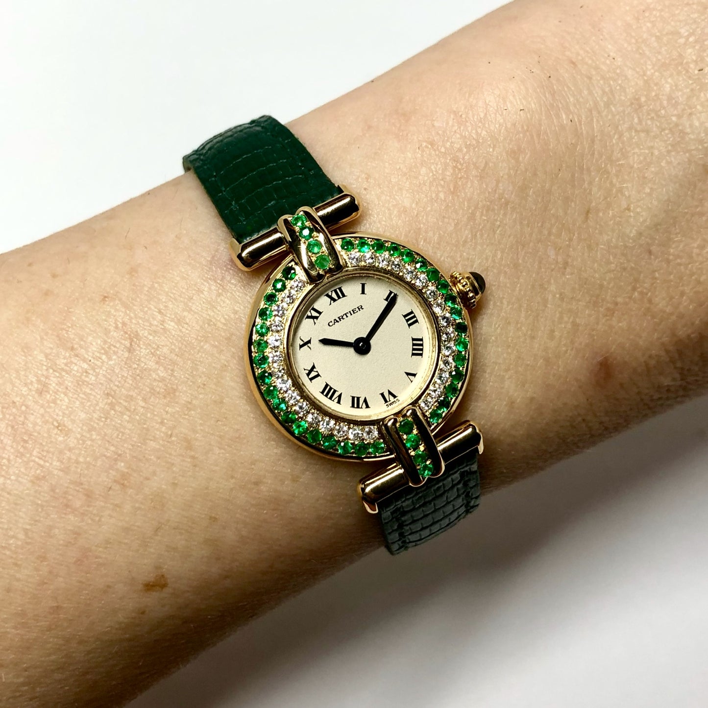CARTIER COLISÉE Quartz 24mm 18K Yellow Gold 0.36TCW DIAMONDS & 0.60TCW Emeralds Watch