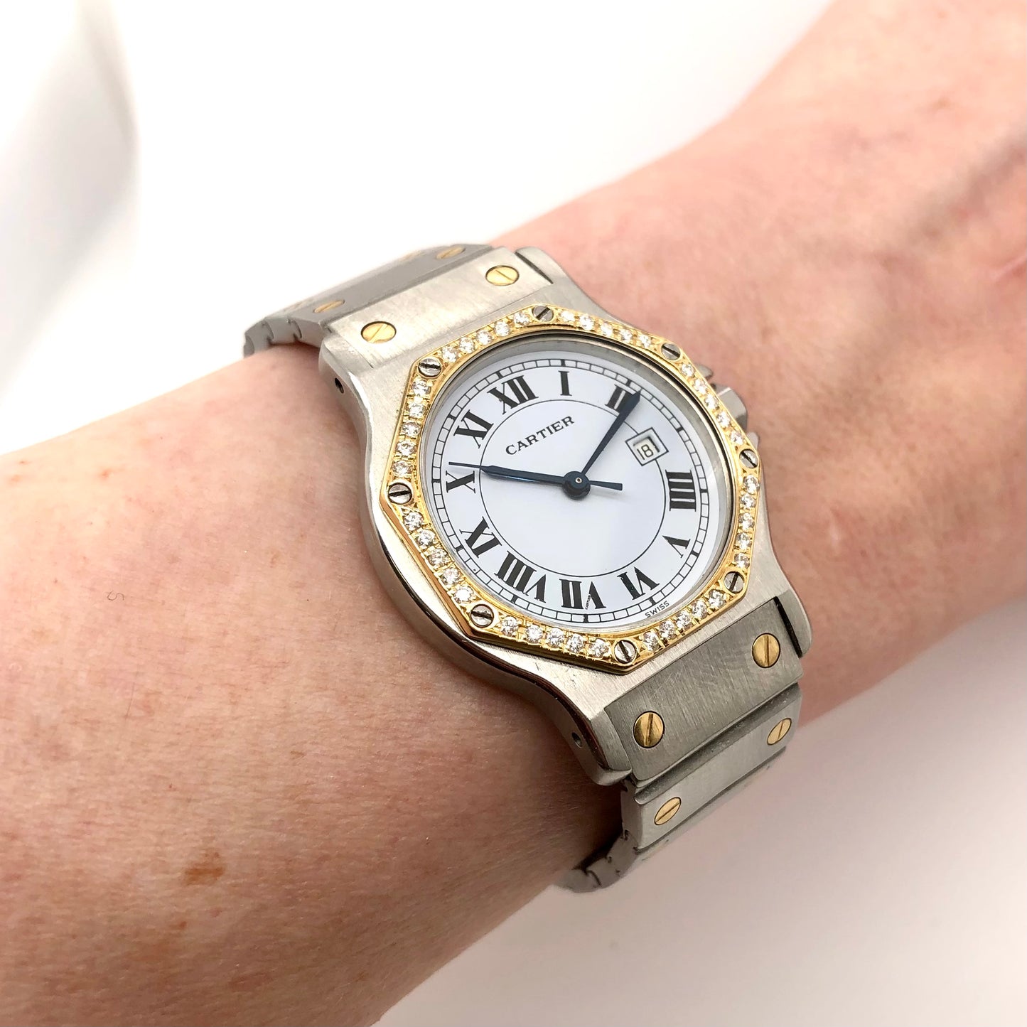 CARTIER SANTOS OCTAGON Automatic 31mm 2 Tone 0.38TCW DIAMOND Watch