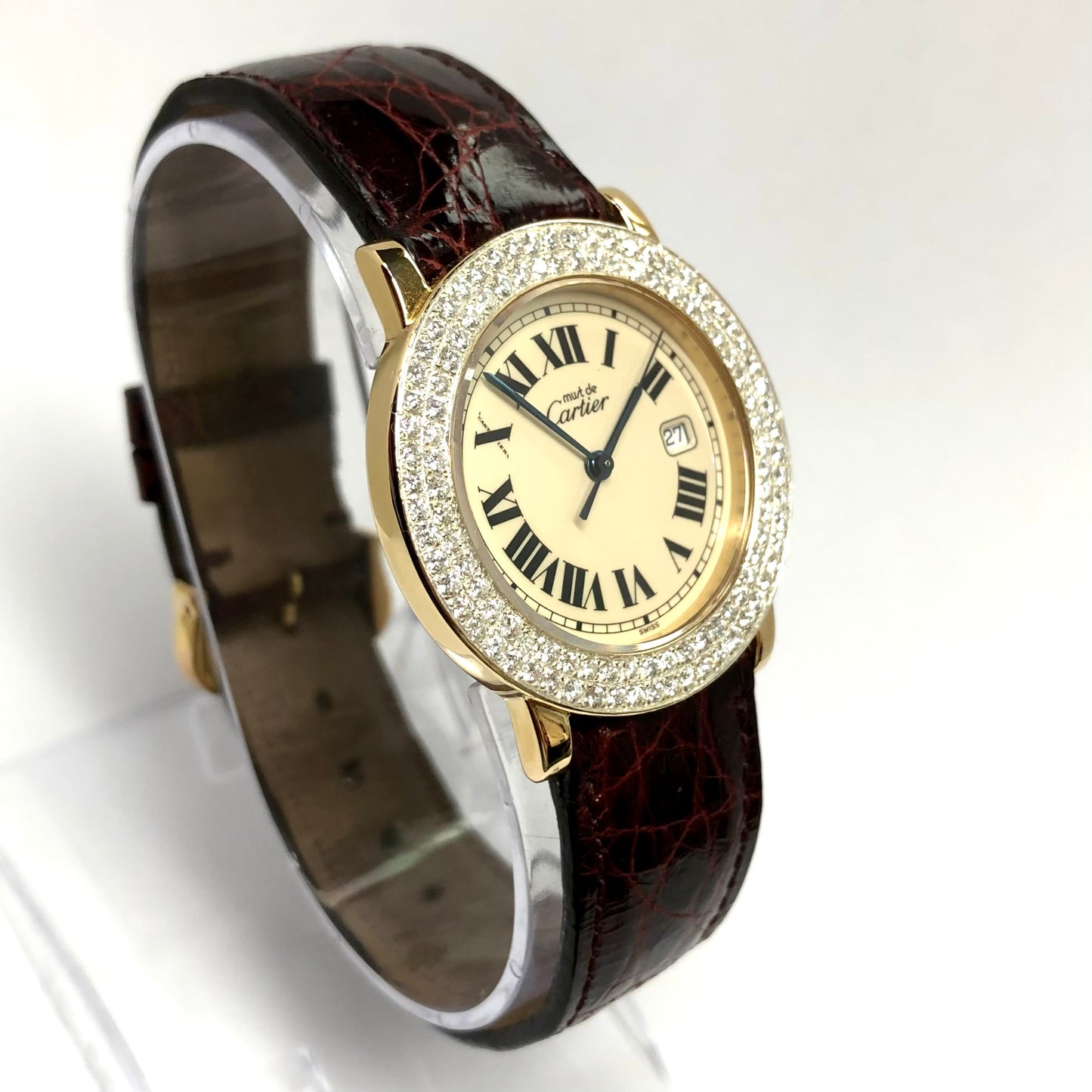 Must De CARTIER RONDE Quartz 32mm GP Silver 1.34TCW Diamond Watch