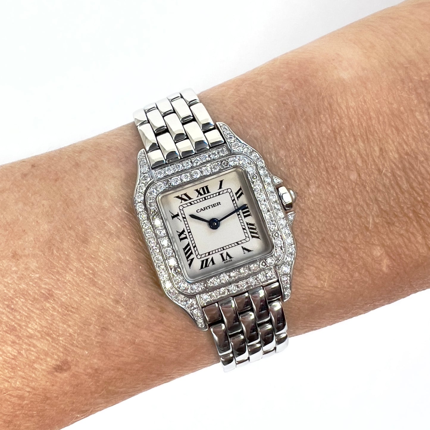 CARTIER PANTHERE 23mm Quartz Steel ~1TCW DIAMOND Watch