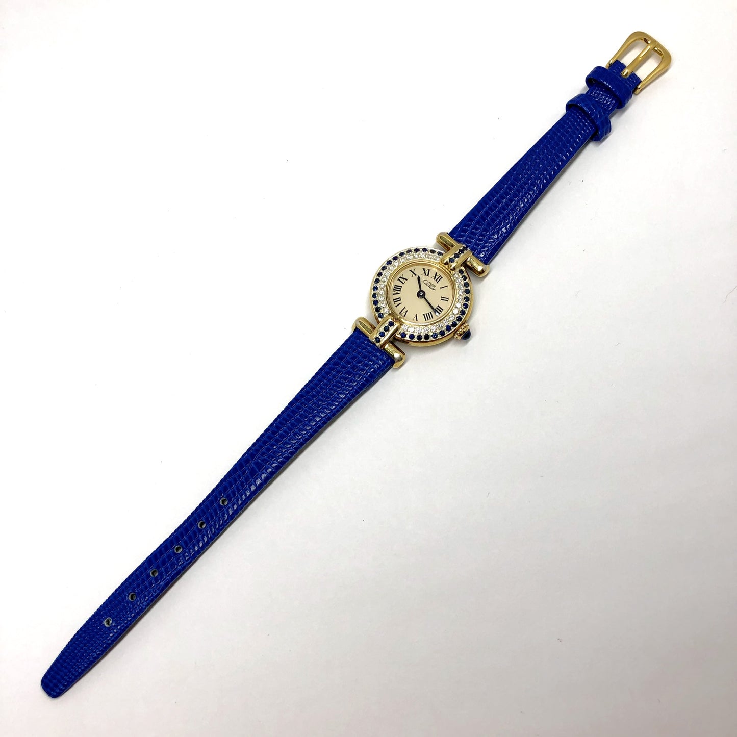 CARTIER VERMEIL COLISÈE Quartz 24mm GP Silver DIAMONDS & Blue SAPPHIRES Watch