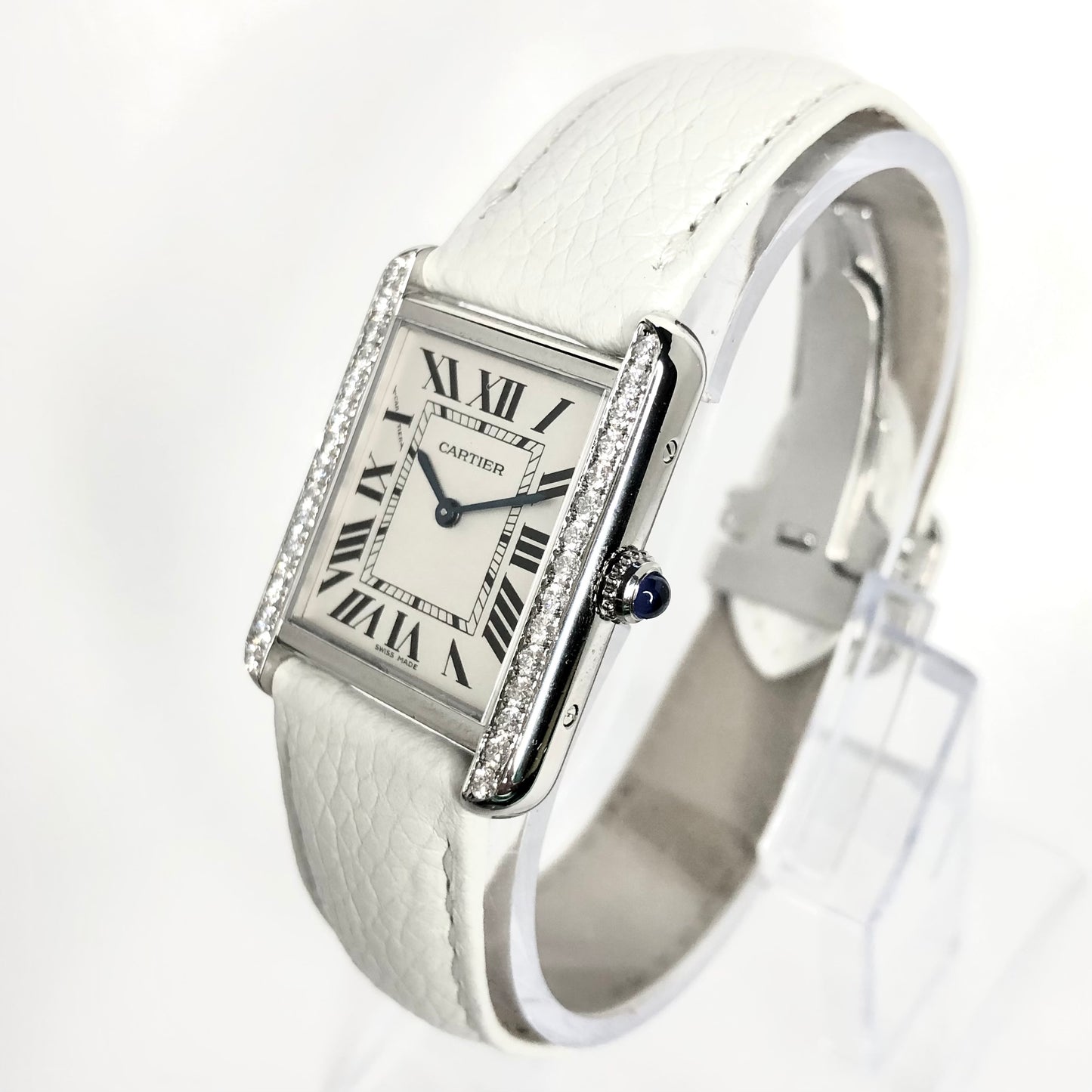 CARTIER TANK SOLO 24mm Steel Watch 0.62TCW Diamonds