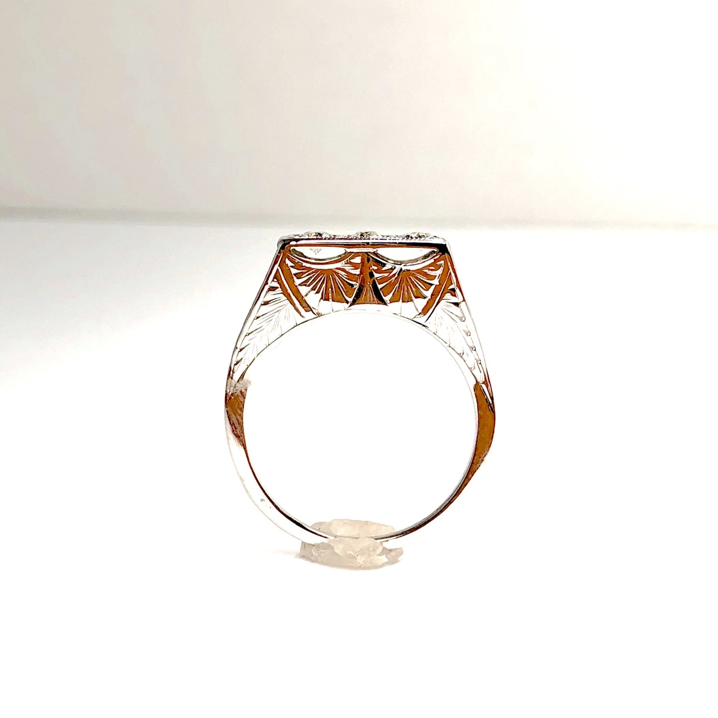 14K White Gold 0.15TCW Natural DIAMONDS Filigree Ring 2.6g