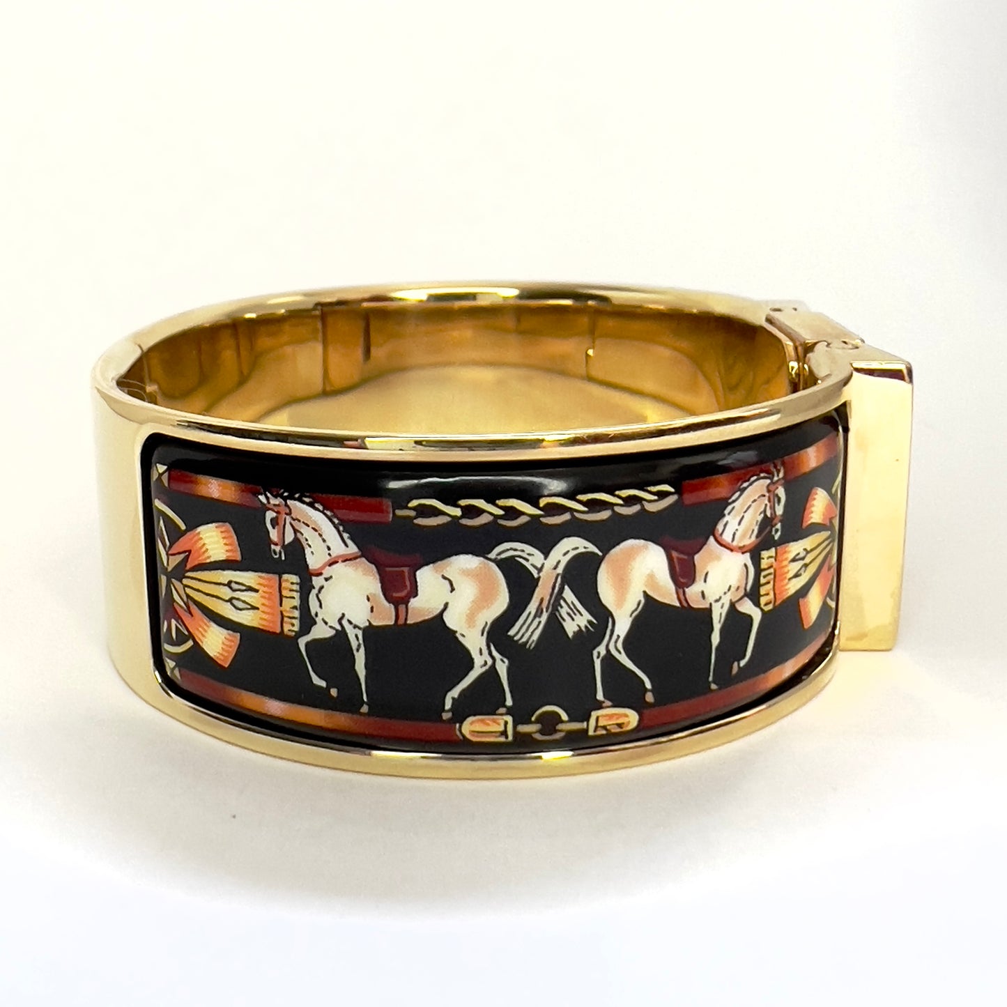 HERMÈS LOQUET 18K Gold-Plated Bracelet Watch w/ Multi-Color SAPPHIRES & DIAMONDS