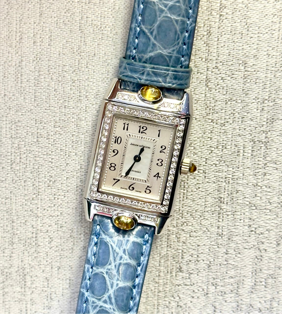 Jaeger LeCoultre REVERSO Joaillerie Automatic 21mm 18K White Gold Watch Factory Diamonds