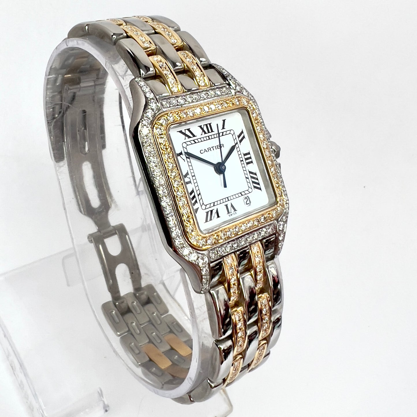 CARTIER PANTHERE 27mm 2 Row Gold Quartz 3.5TCW DIAMOND Watch