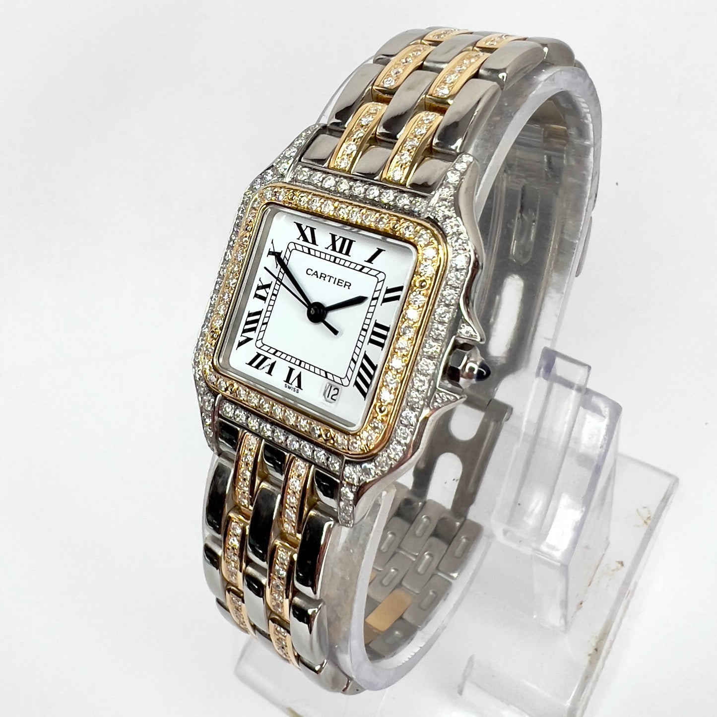 CARTIER PANTHERE 27mm 2 Row Gold Quartz 3.5TCW DIAMOND Watch