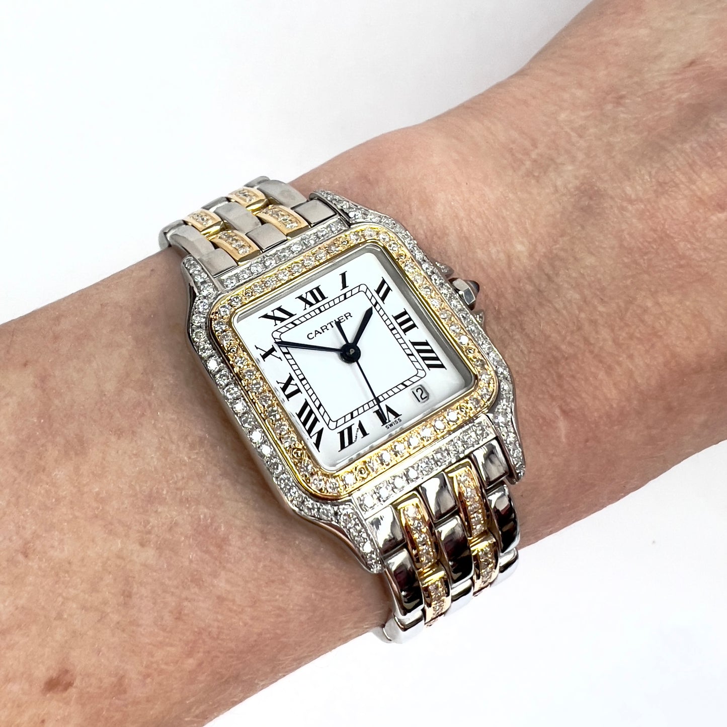 CARTIER PANTHERE 27mm 2 Row Gold Quartz 3.5TCW DIAMOND Watch