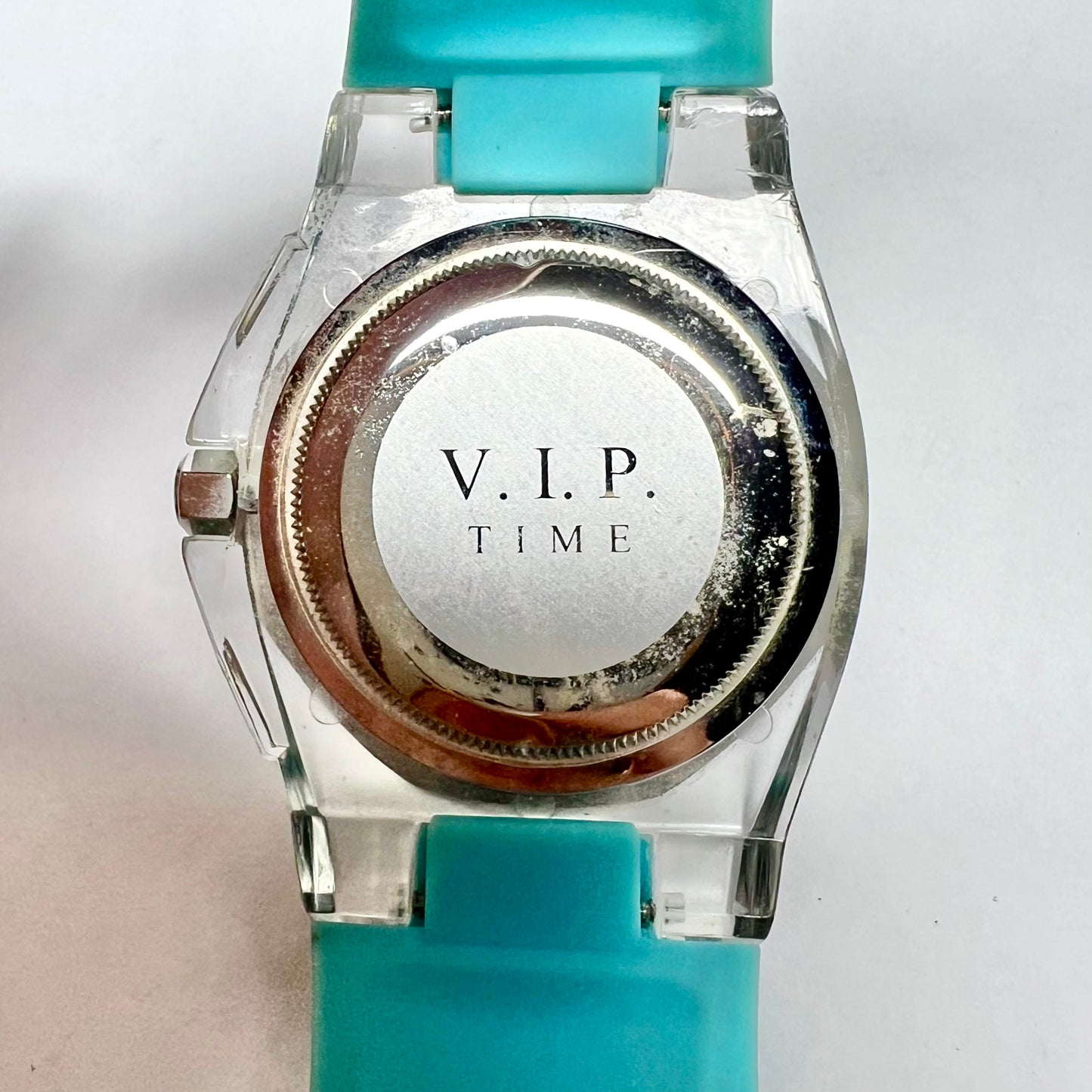 V.I.P. Time Date Quartz 42mm Steel/Plastic Watch, Blue Dial, Blue Rubber Band