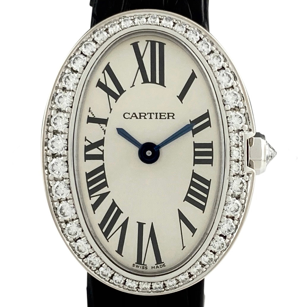 CARTIER BAIGNOIRE Quartz 18mm 18K White Gold ~1TCW Diamond Watch NEW Model