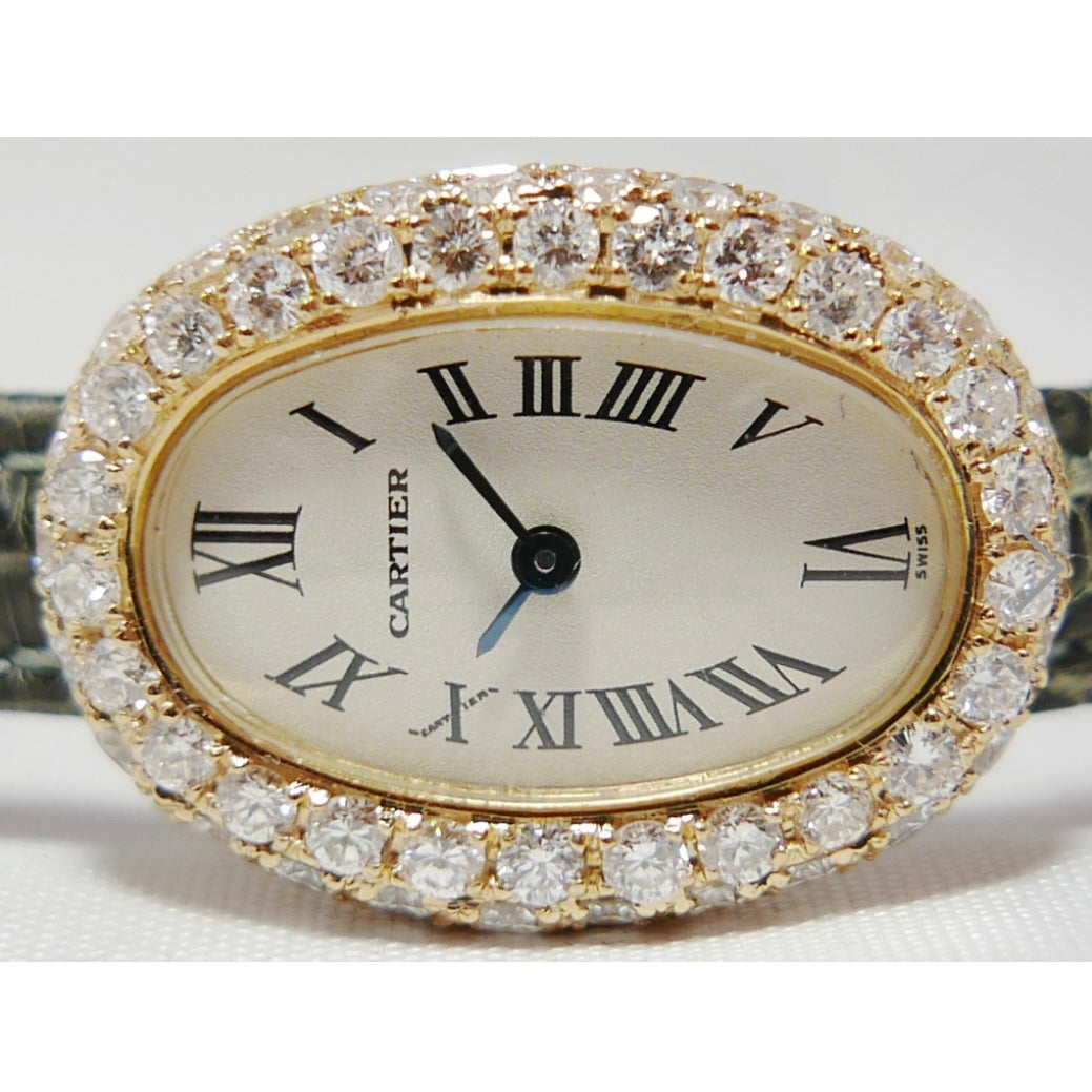 CARTIER BAIGNOIRE Mini Quartz 18mm 18K Yellow Gold Diamond Watch