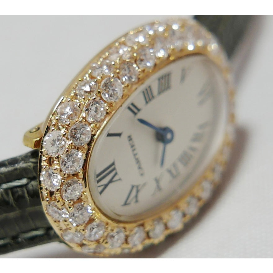 CARTIER BAIGNOIRE Mini Quartz 18mm 18K Yellow Gold Diamond Watch