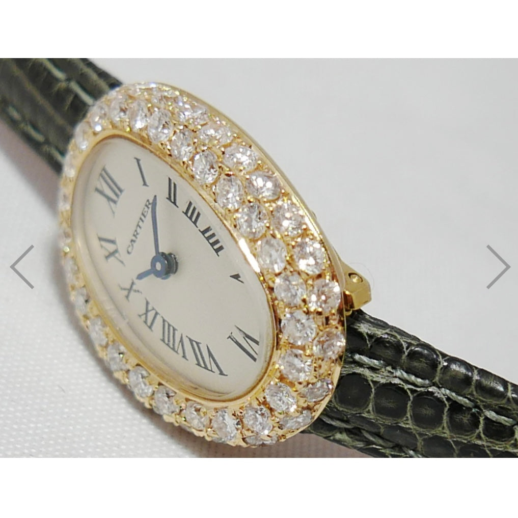 CARTIER BAIGNOIRE Mini Quartz 18mm 18K Yellow Gold Diamond Watch