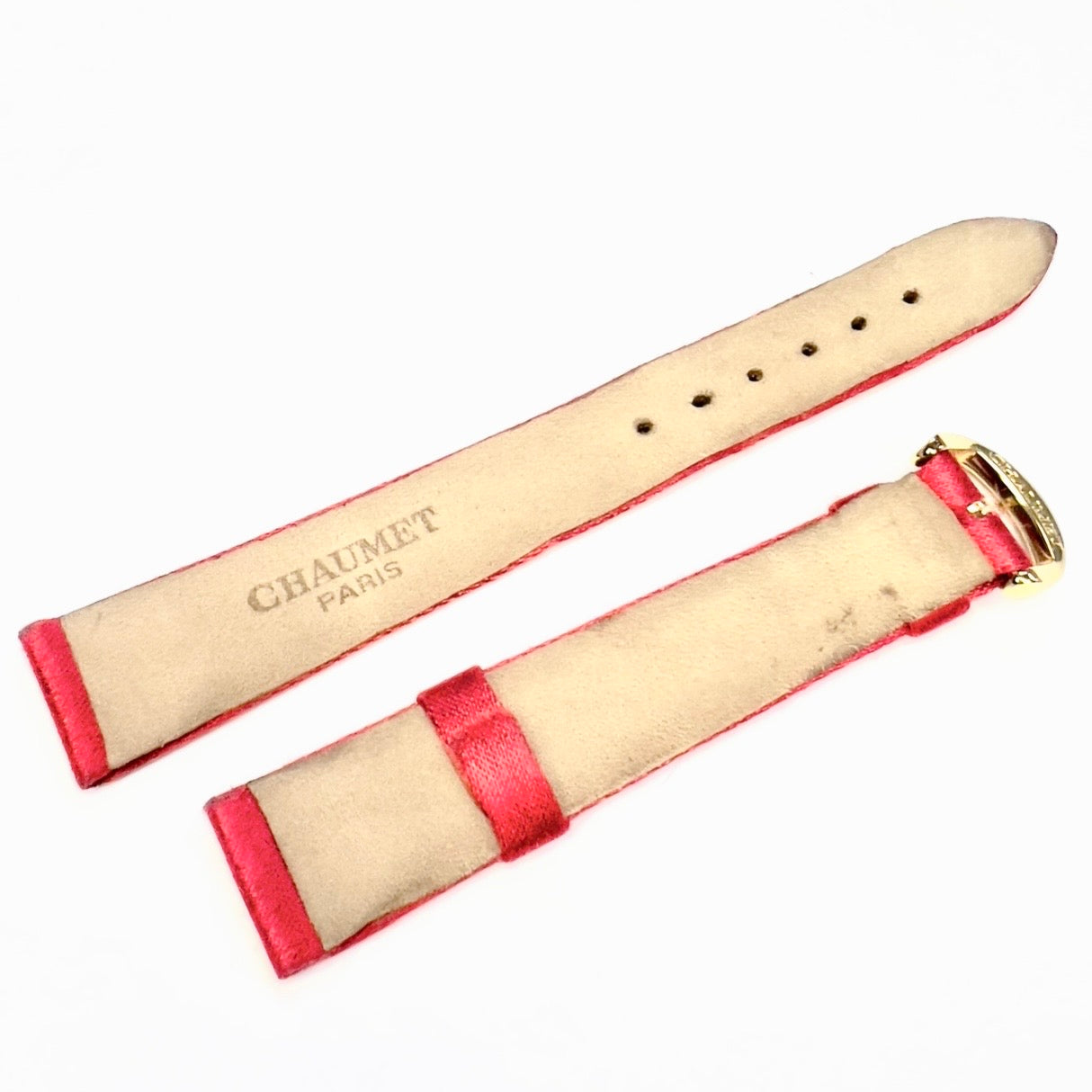 CHAUMET 14.50/12mm Red Satin/Leather Band Strap w/ Gold Plated Chaumet BUCKLE