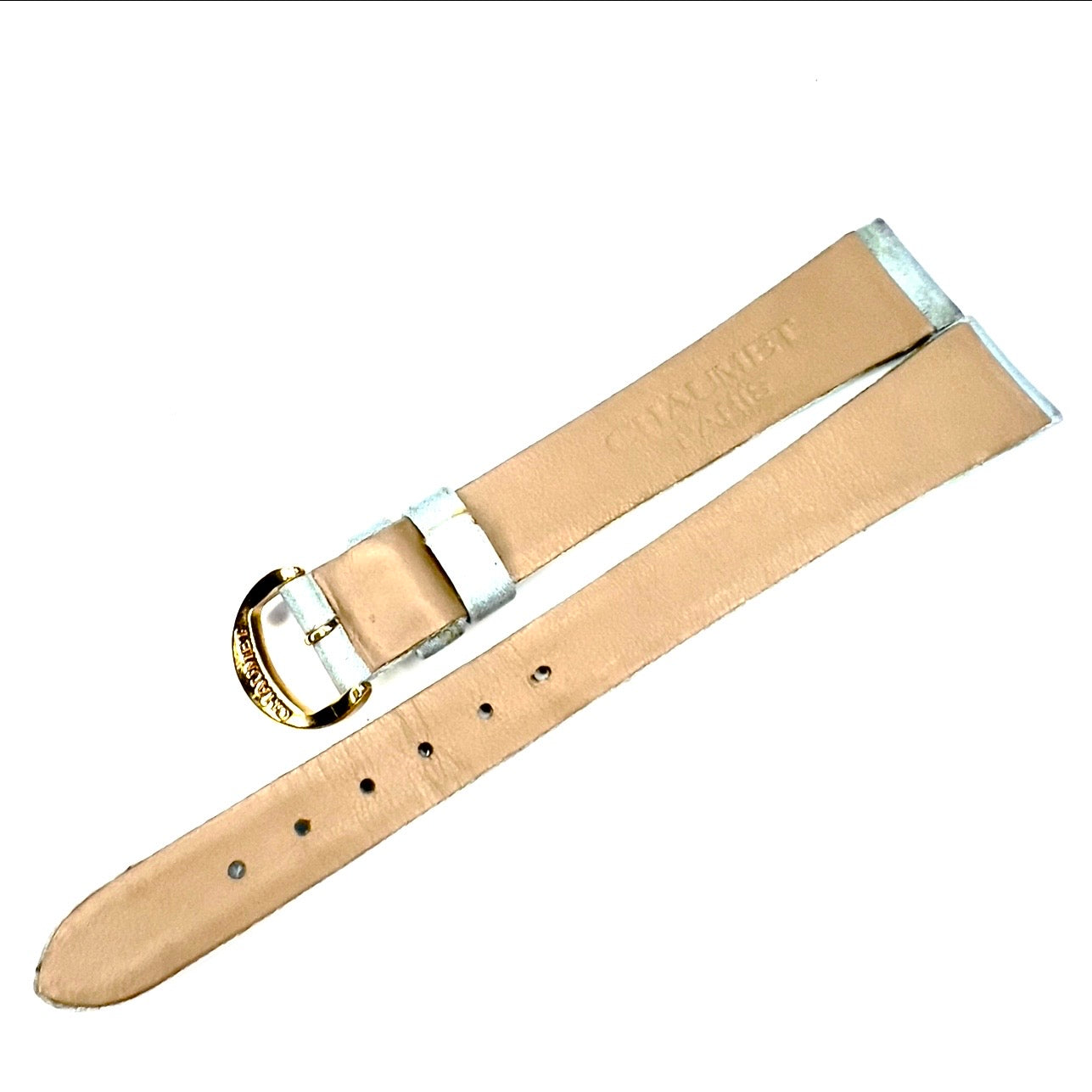CHAUMET 14.80/12mm Baby Blue Satin/Leather Band Strap w/Gold Plated Chaumet BUCKLE