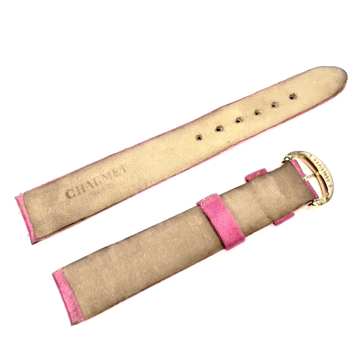 CHAUMET 14/12mm Dark Pink Satin/Leather Band Strap w/ Gold Plated Chaumet BUCKLE