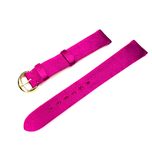 NEW CHAUMET 14/12mm Fuchsia Satin/Leather Band Strap w/ Gold Plated Chaumet BUCKLE