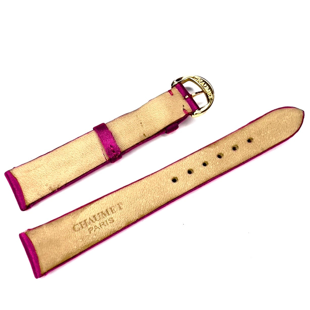 NEW CHAUMET 14/12mm Fuchsia Satin/Leather Band Strap w/ Gold Plated Chaumet BUCKLE