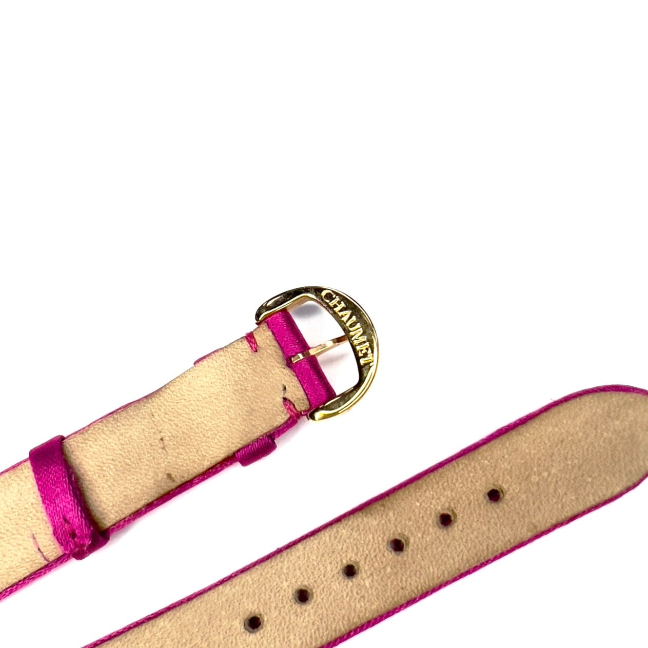NEW CHAUMET 14/12mm Fuchsia Satin/Leather Band Strap w/ Gold Plated Chaumet BUCKLE