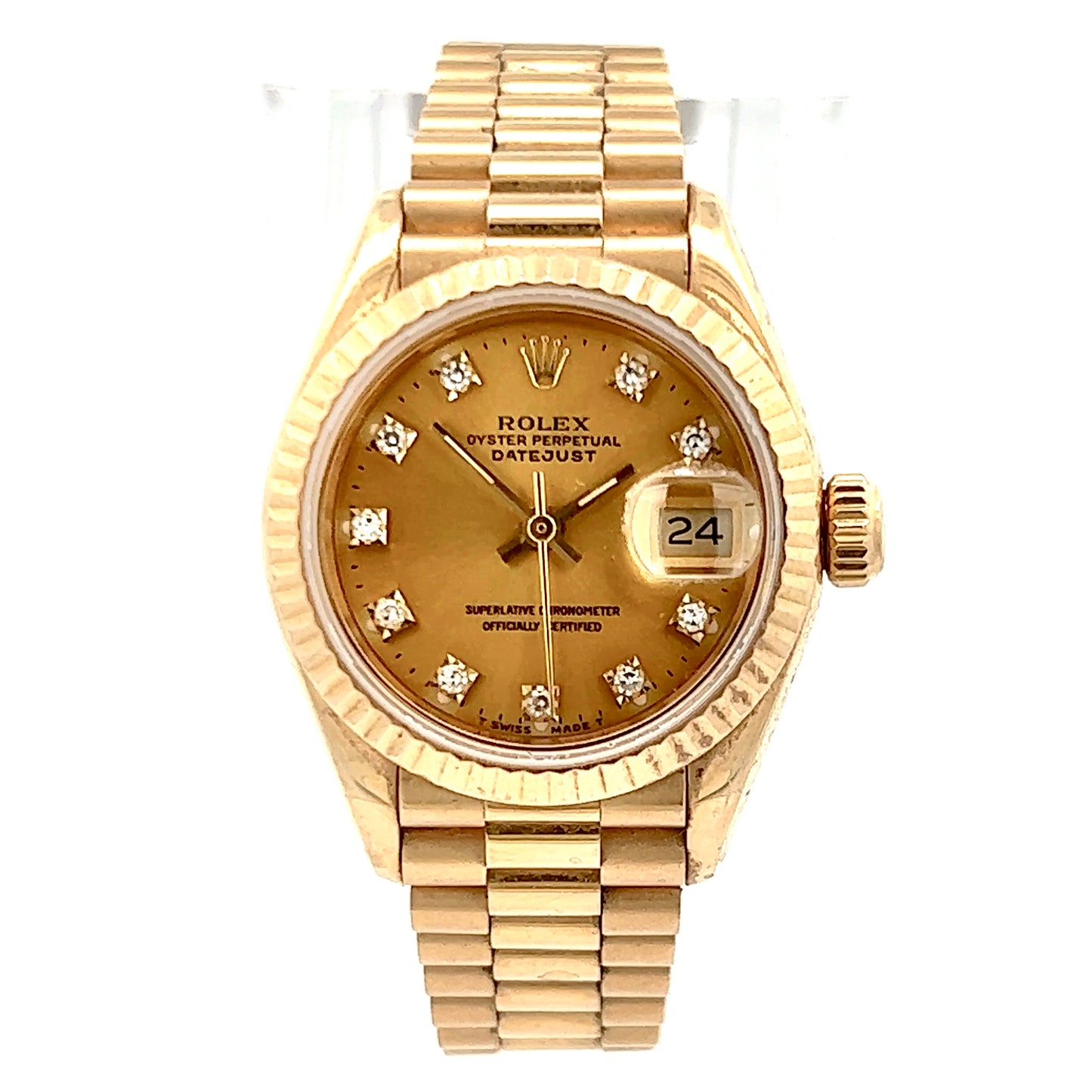 ROLEX OYSTER PERPETUAL DATEJUST Presidential 26mm 18K Yellow Gold FACTORY DIAMOND Watch