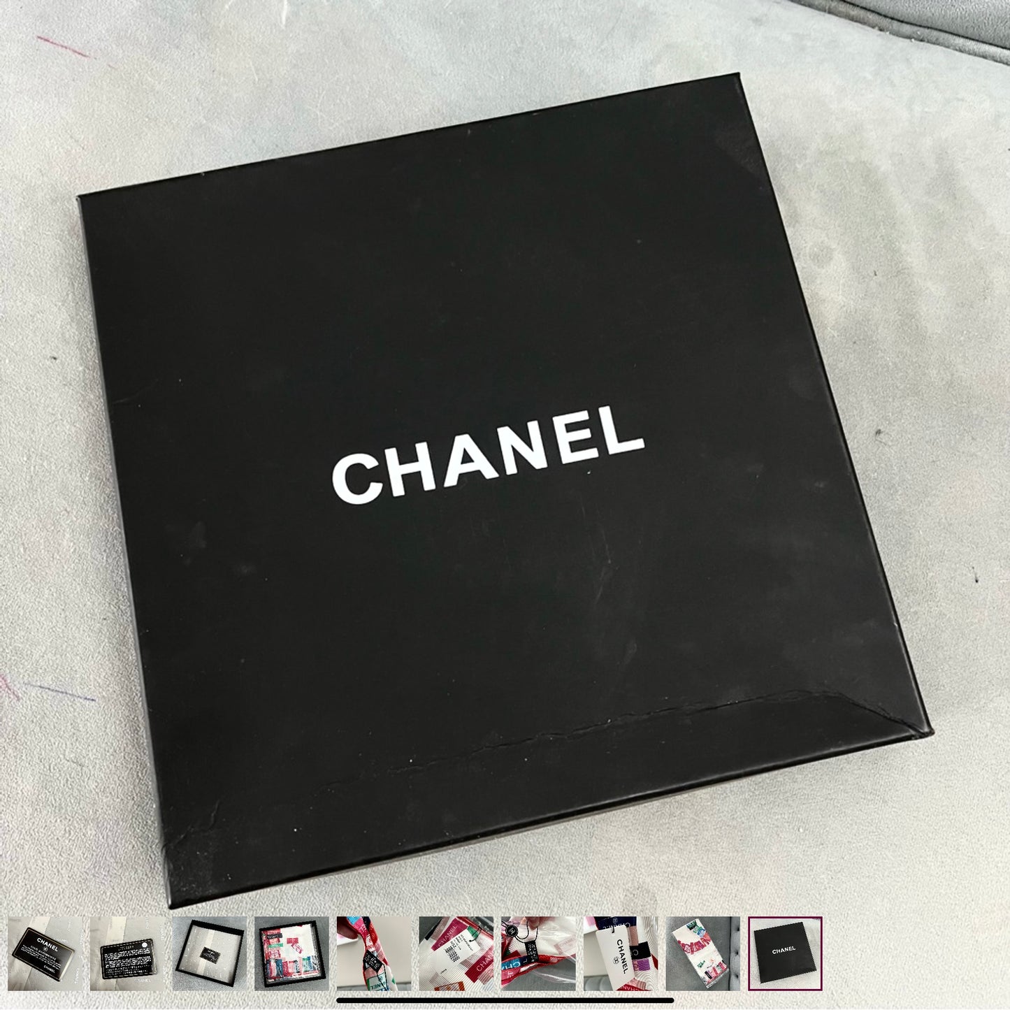 New CHANEL 100% Silk Scarf 34x34 inches in Box with Certificate