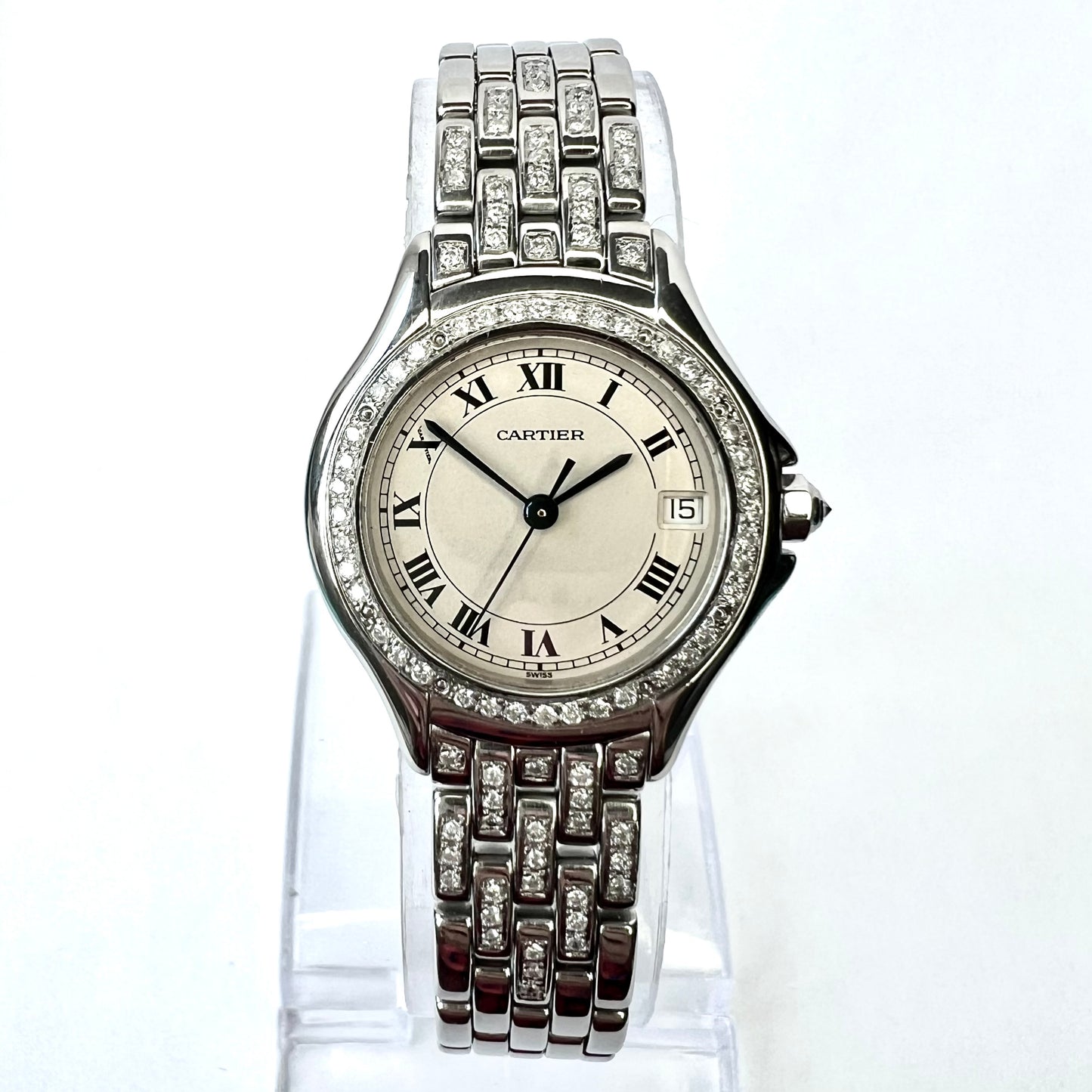 CARTIER PANTHERE COUGER Quartz 27mm Steel ~1TCW Diamond Watch