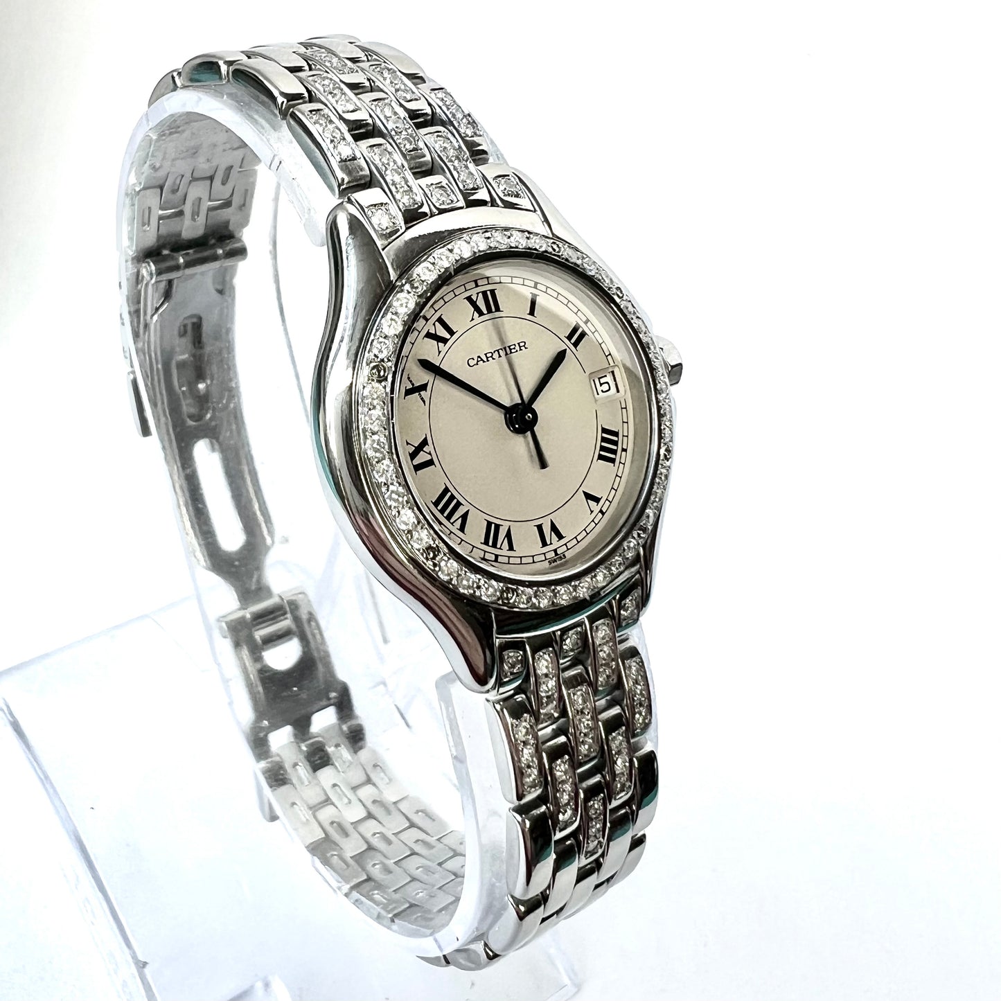 CARTIER PANTHERE COUGAR Quartz 27mm Steel ~1TCW Diamond Watch