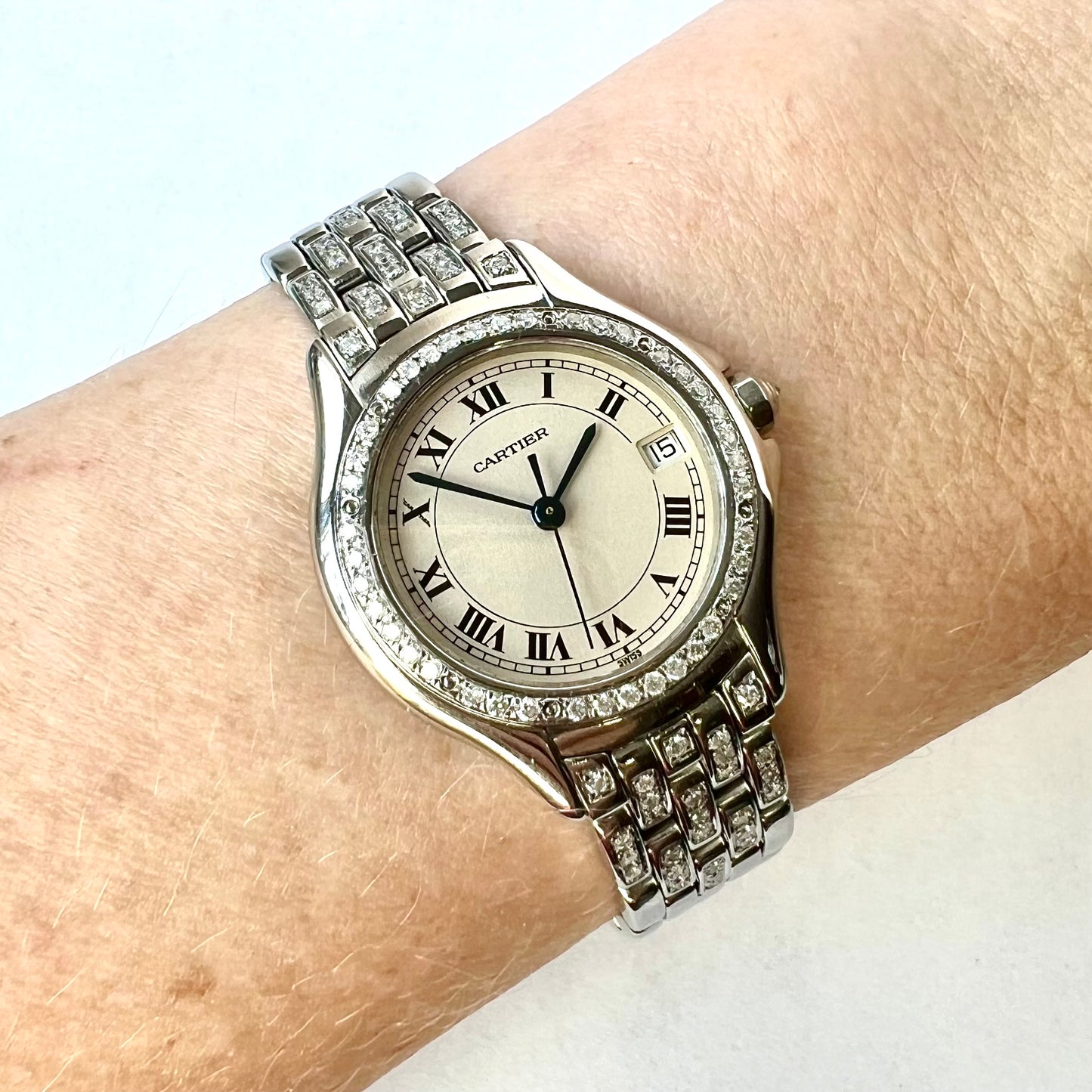 CARTIER PANTHERE COUGER Quartz 27mm Steel ~1TCW Diamond Watch