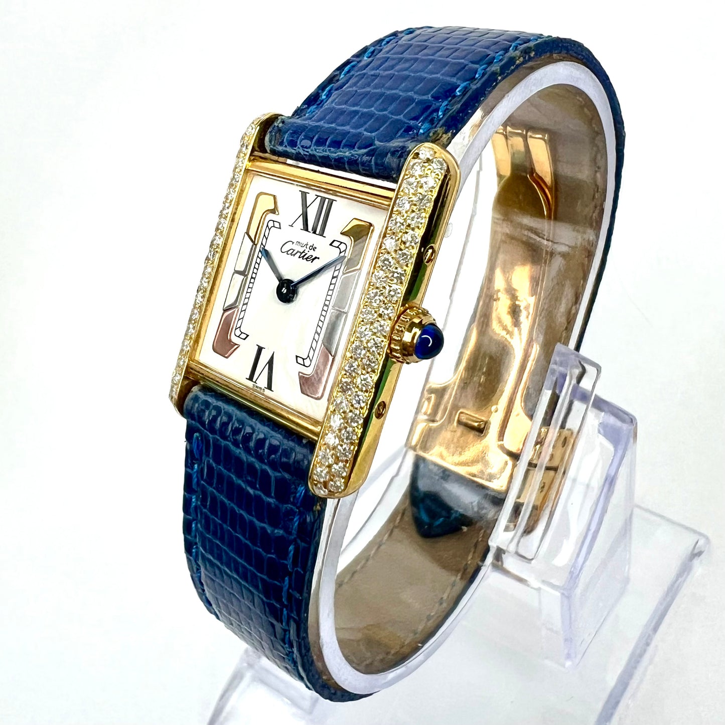 CARTIER TANK Quartz 21mm Goldplated Silver 0.65TCW Diamond Watch