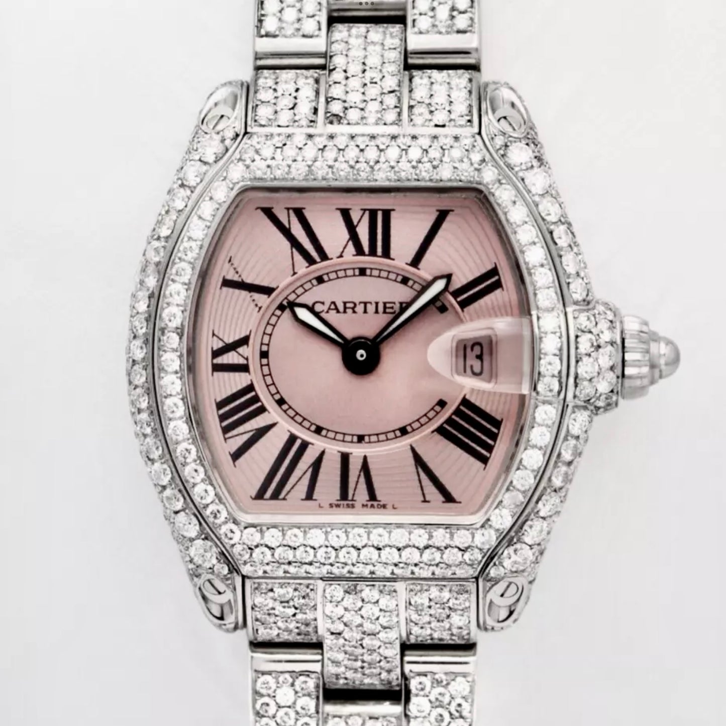 CARTIER ROADSTER Quartz 31mm Steel ~7TCW Diamond Watch