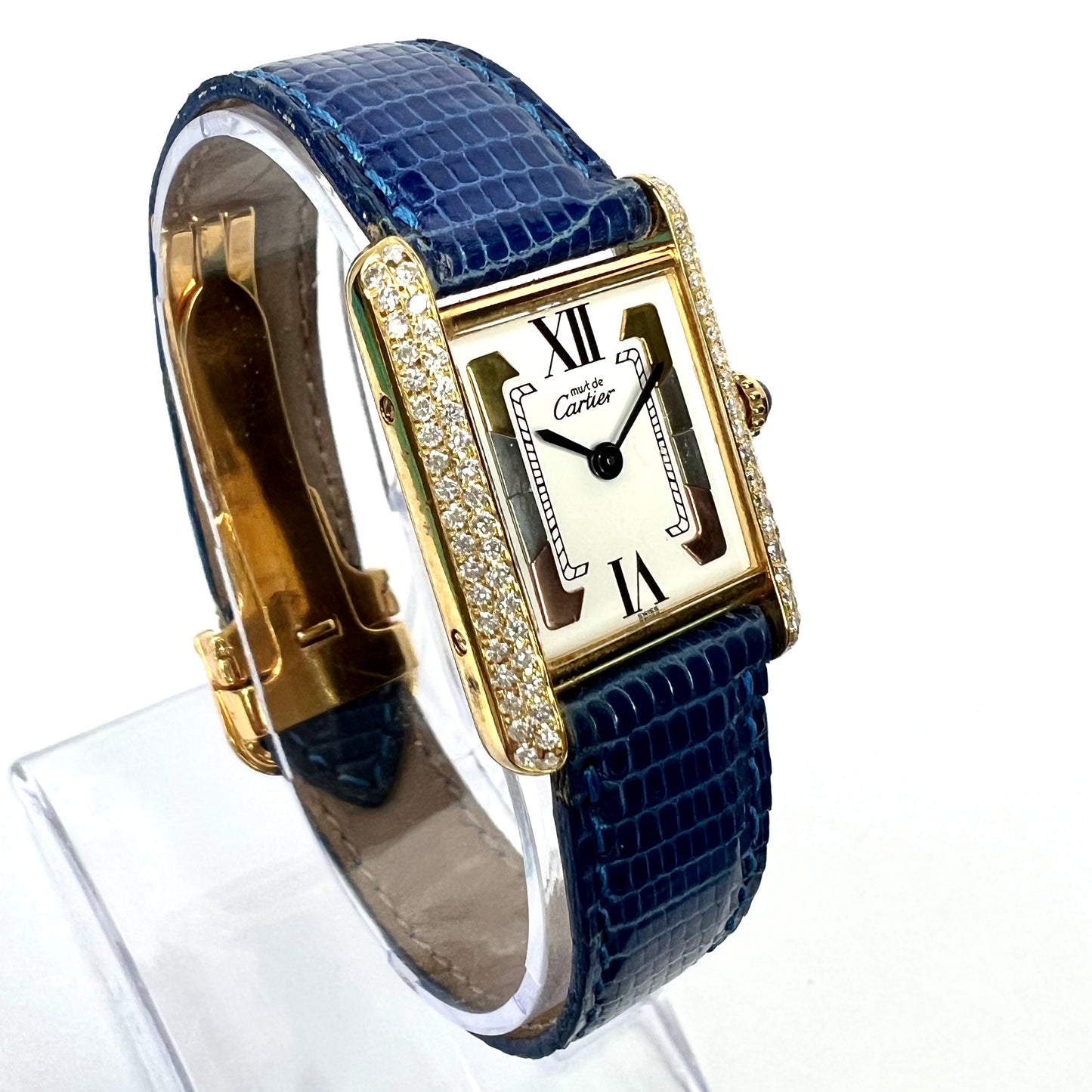 CARTIER TANK Quartz 21mm Goldplated Silver 0.65TCW Diamond Watch