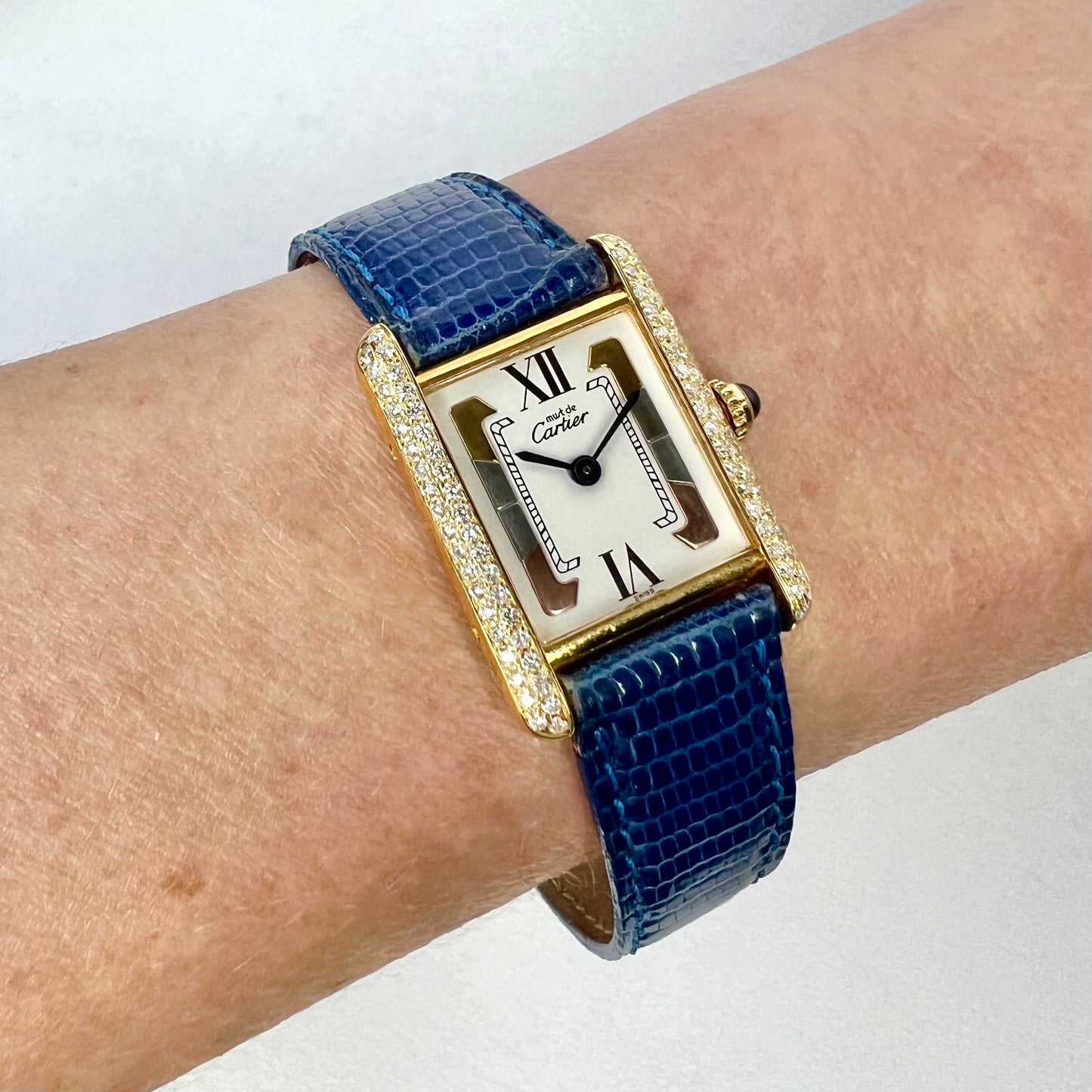 CARTIER TANK Quartz 21mm Goldplated Silver 0.65TCW Diamond Watch