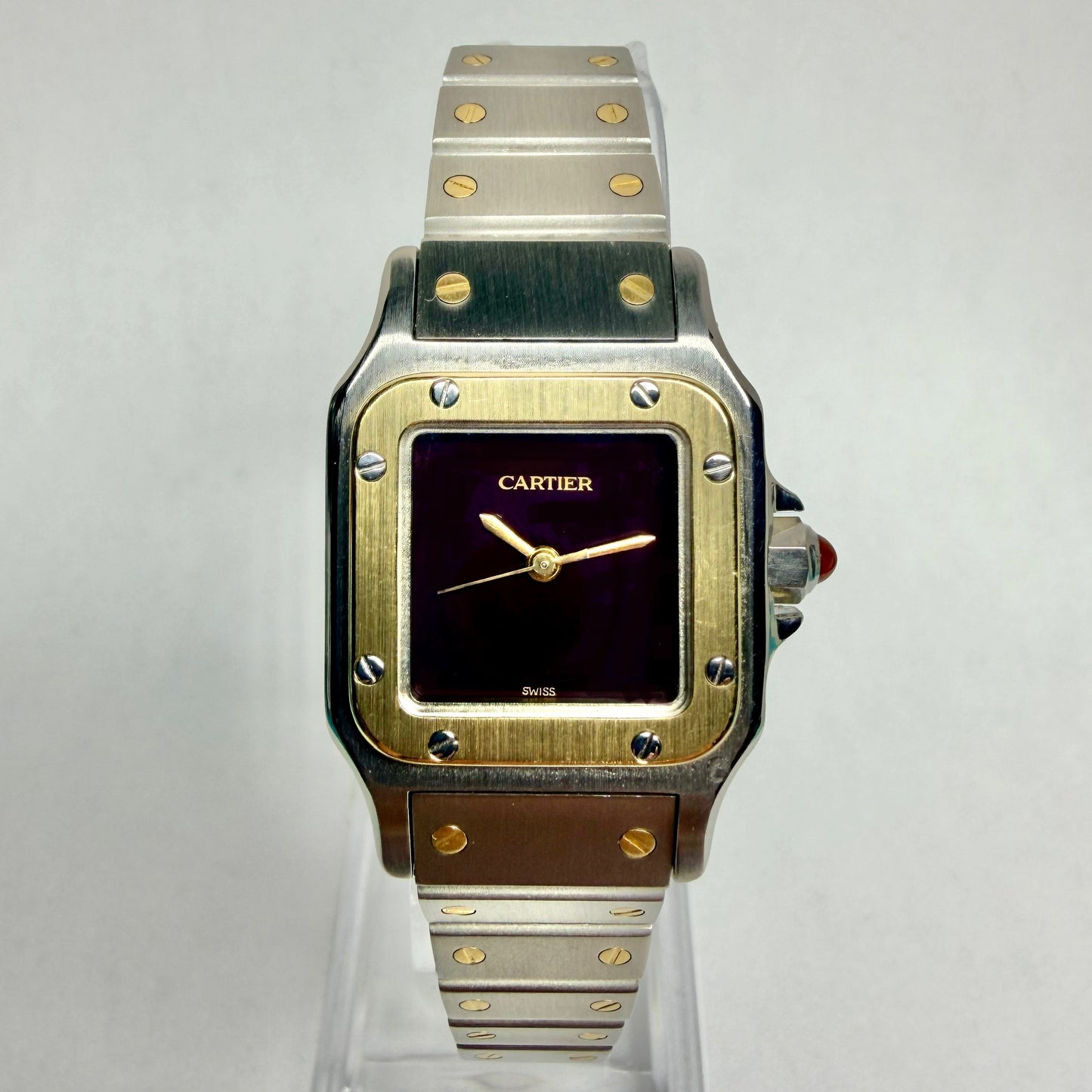 CARTIER SANTOS GALBEE 24mm Automatic 2 Tone Watch Burgundy Dial