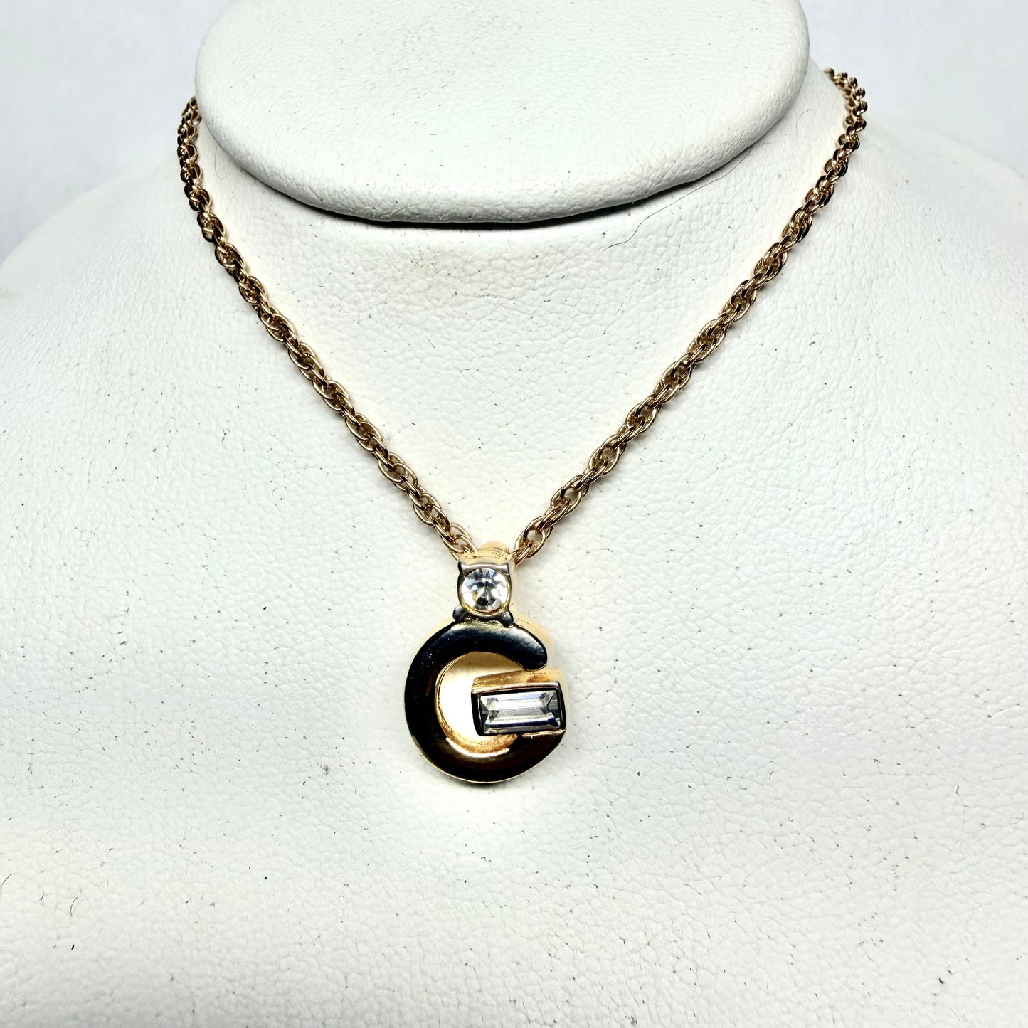 GIVENCHY Vintage G gold tone pendant necklace with Crystals Retail $420