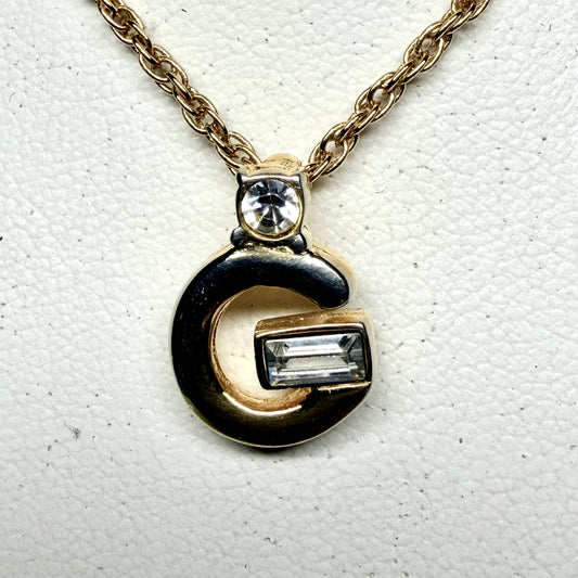GIVENCHY Vintage G gold tone pendant necklace with Crystals Retail $420