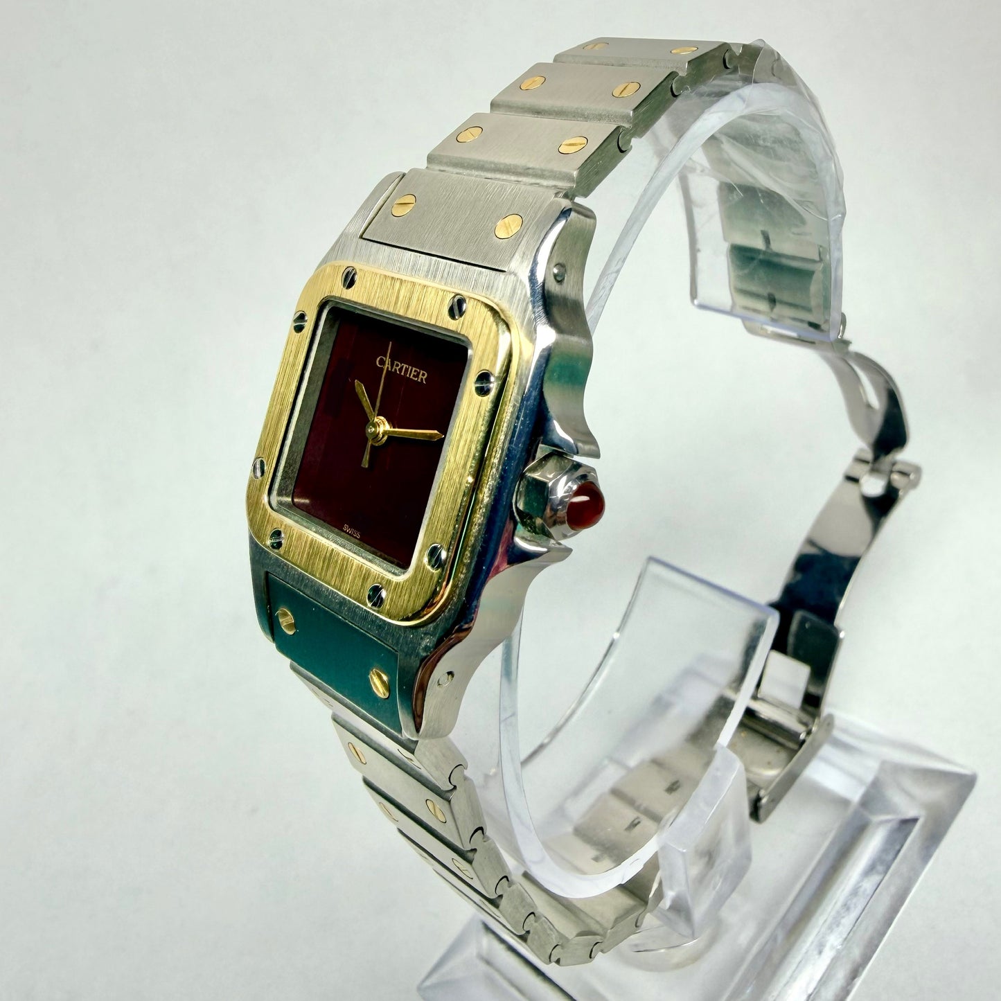 CARTIER SANTOS GALBEE 24mm Automatic 2 Tone Watch Burgundy Dial