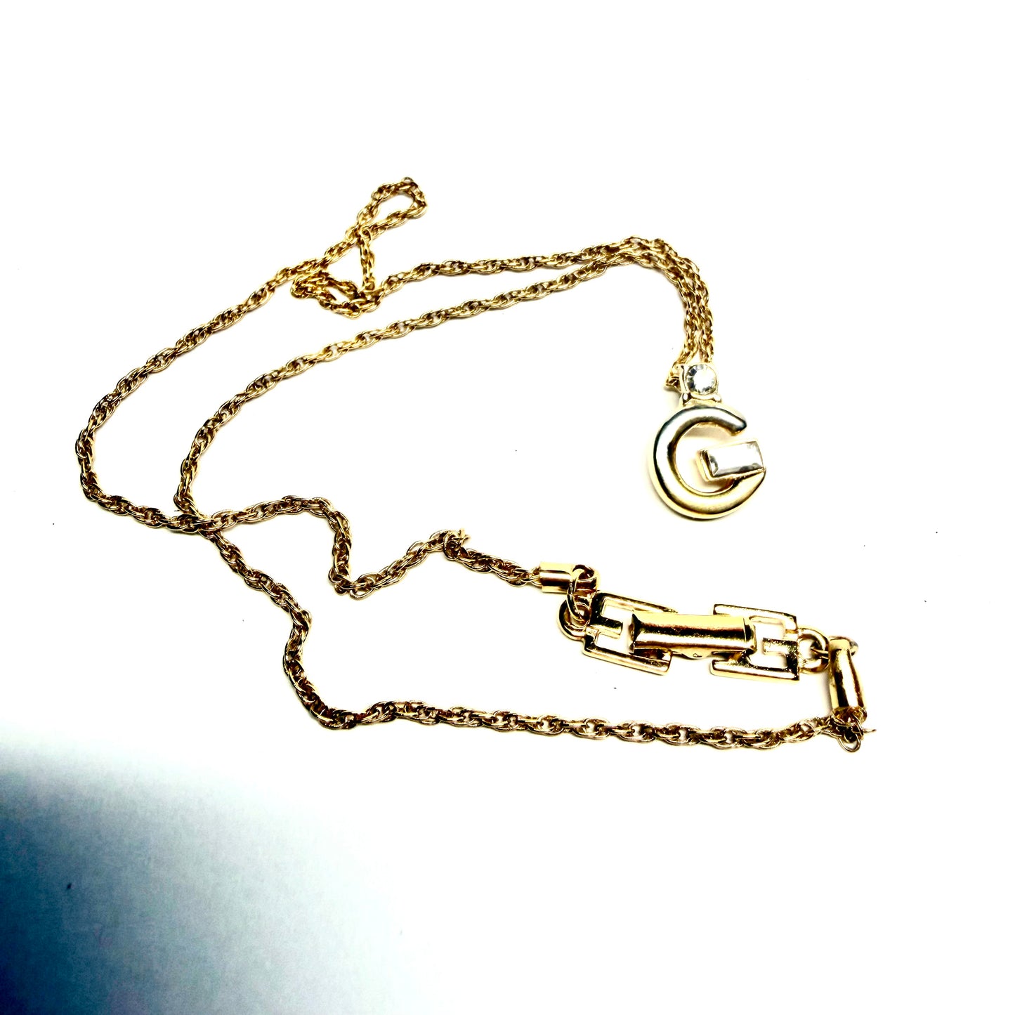 GIVENCHY Vintage G gold tone pendant necklace with Crystals Retail $420