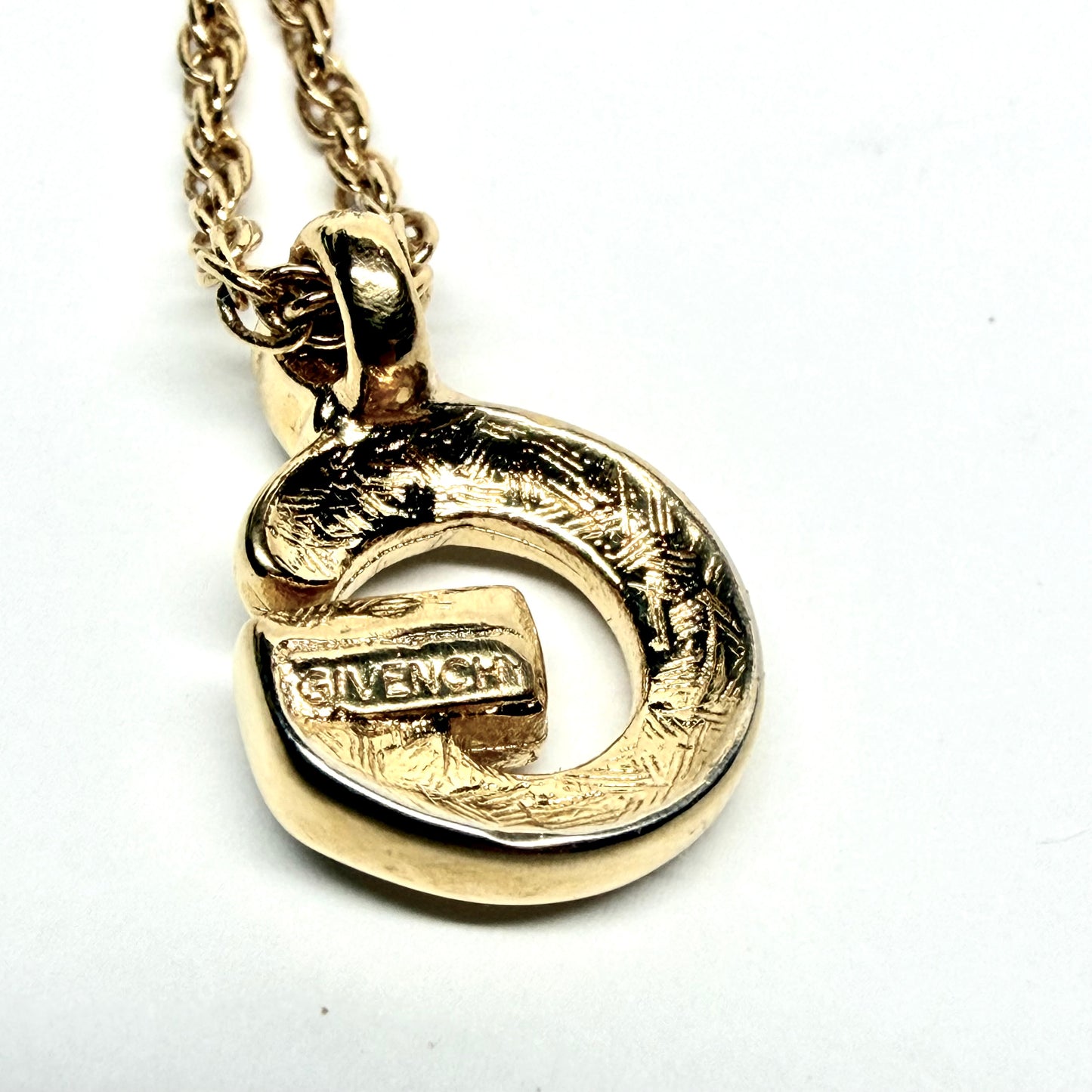GIVENCHY Vintage G gold tone pendant necklace with Crystals Retail $420