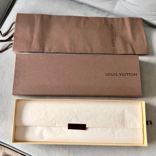 LOUIS VUITTON Long Box 14.70x5x1.10” + Tissue + Shopping Bag 17.25x5.75x1.60”
