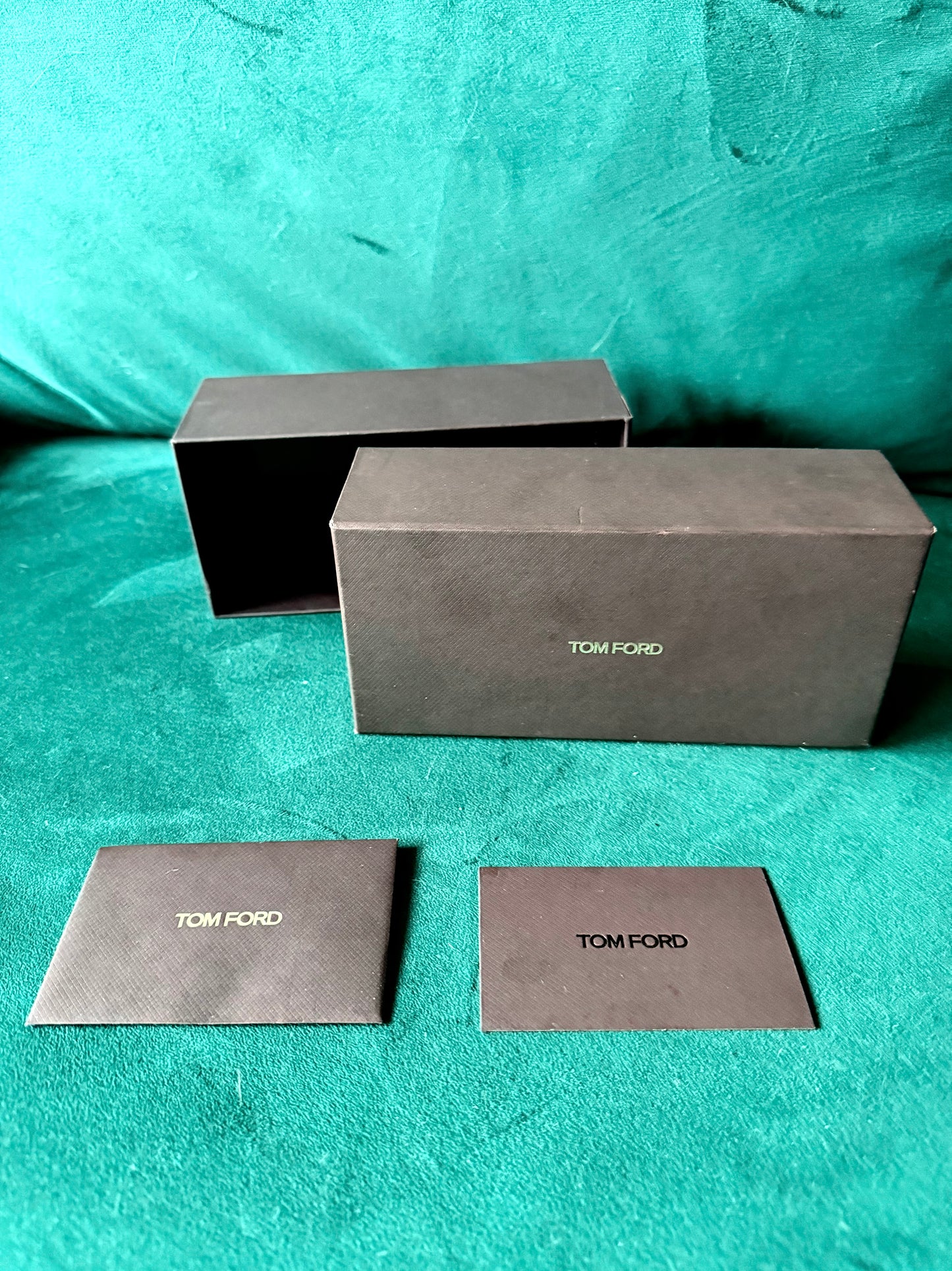 TOM FORD Textured Burgundy sunglasses box with booklet in envelope