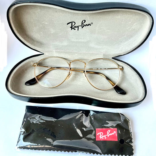 RAY-BAN Gold Tone Glasses in Case + New Cleaning Clove