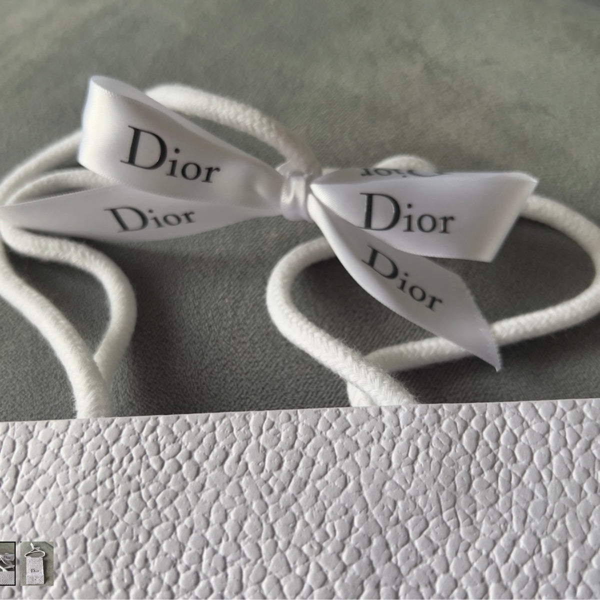 DIOR White Paper Shopping Gift Bag 8.90x5.75x3.25” + Original Tissue + Ribbon