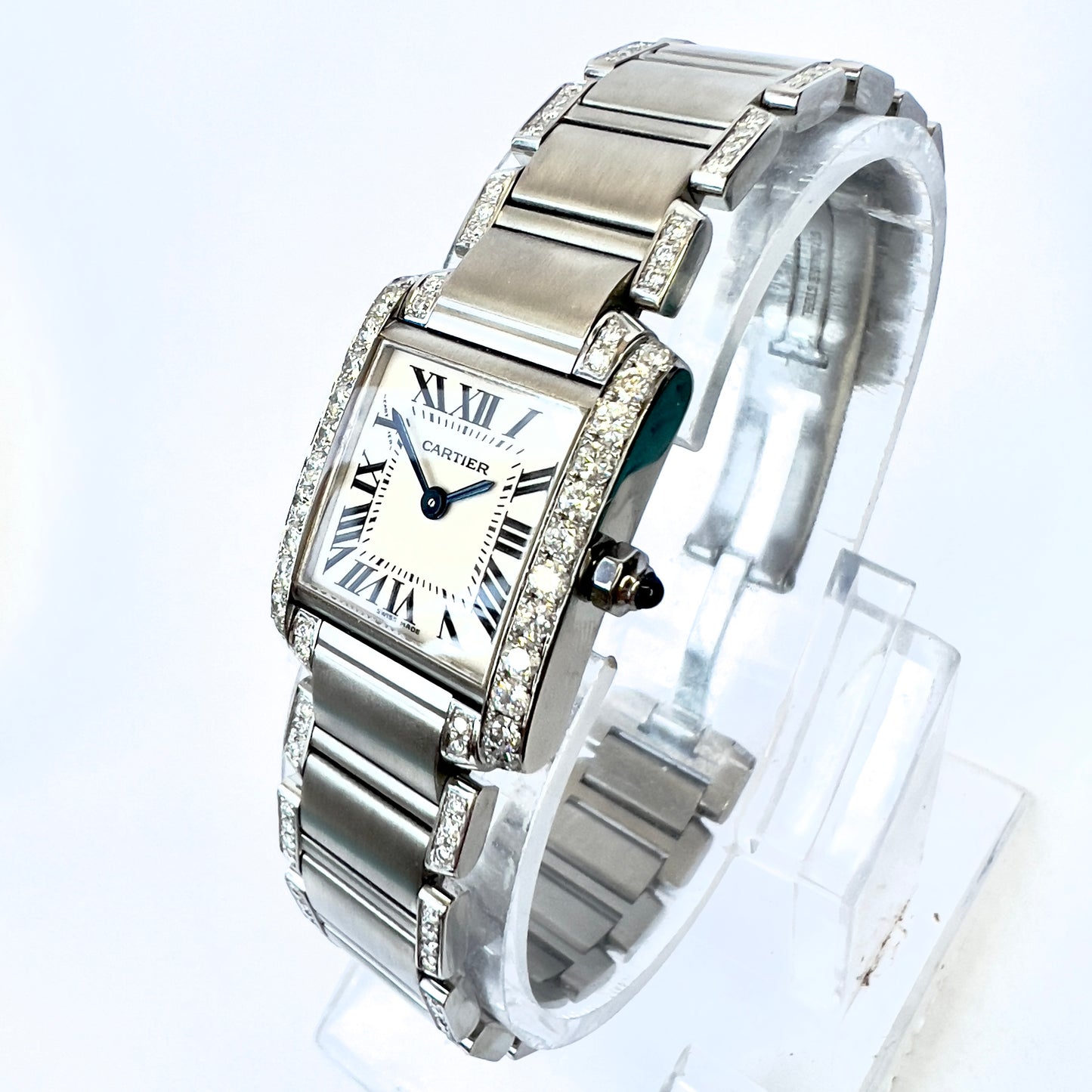 CARTIER TANK FRANCAISE Quartz 20mm Steel 1.88TCW DIAMOND Watch