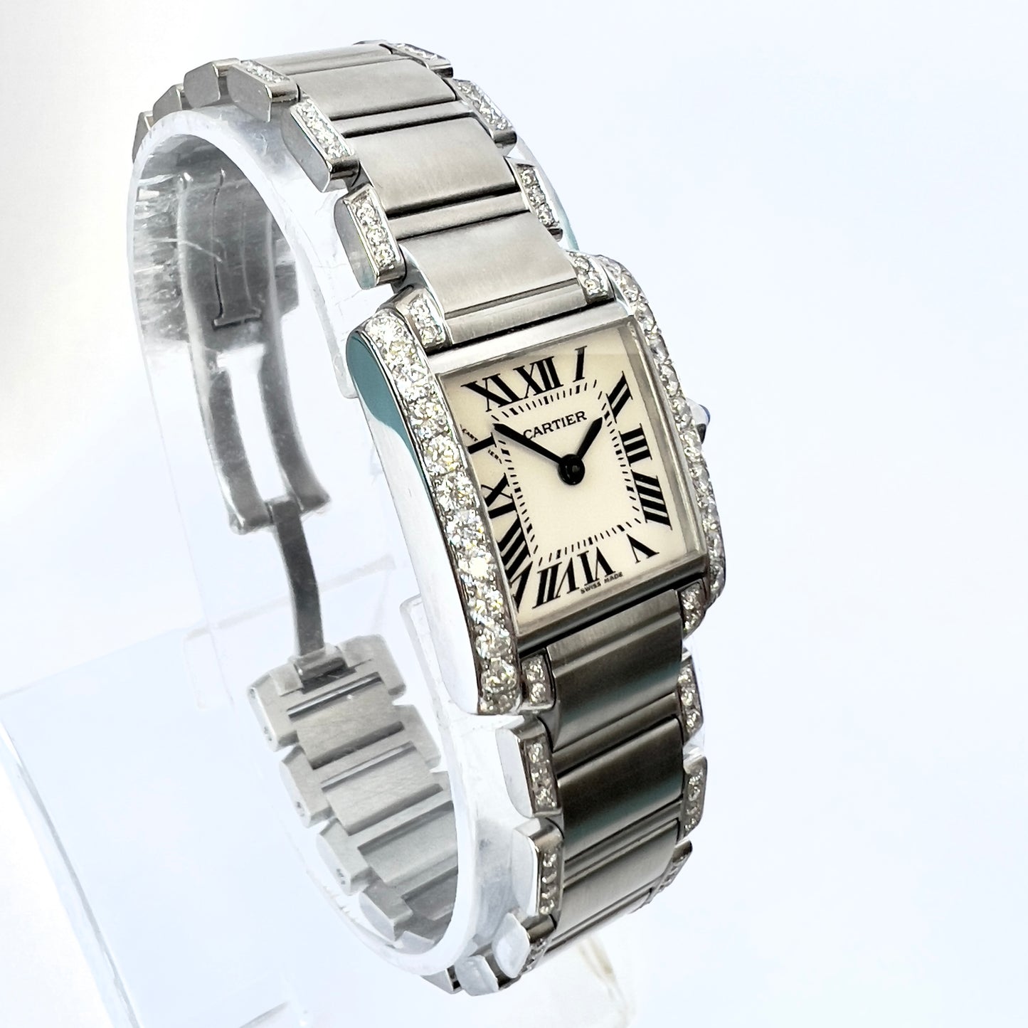 CARTIER TANK FRANCAISE Quartz 20mm Steel 1.88TCW DIAMOND Watch