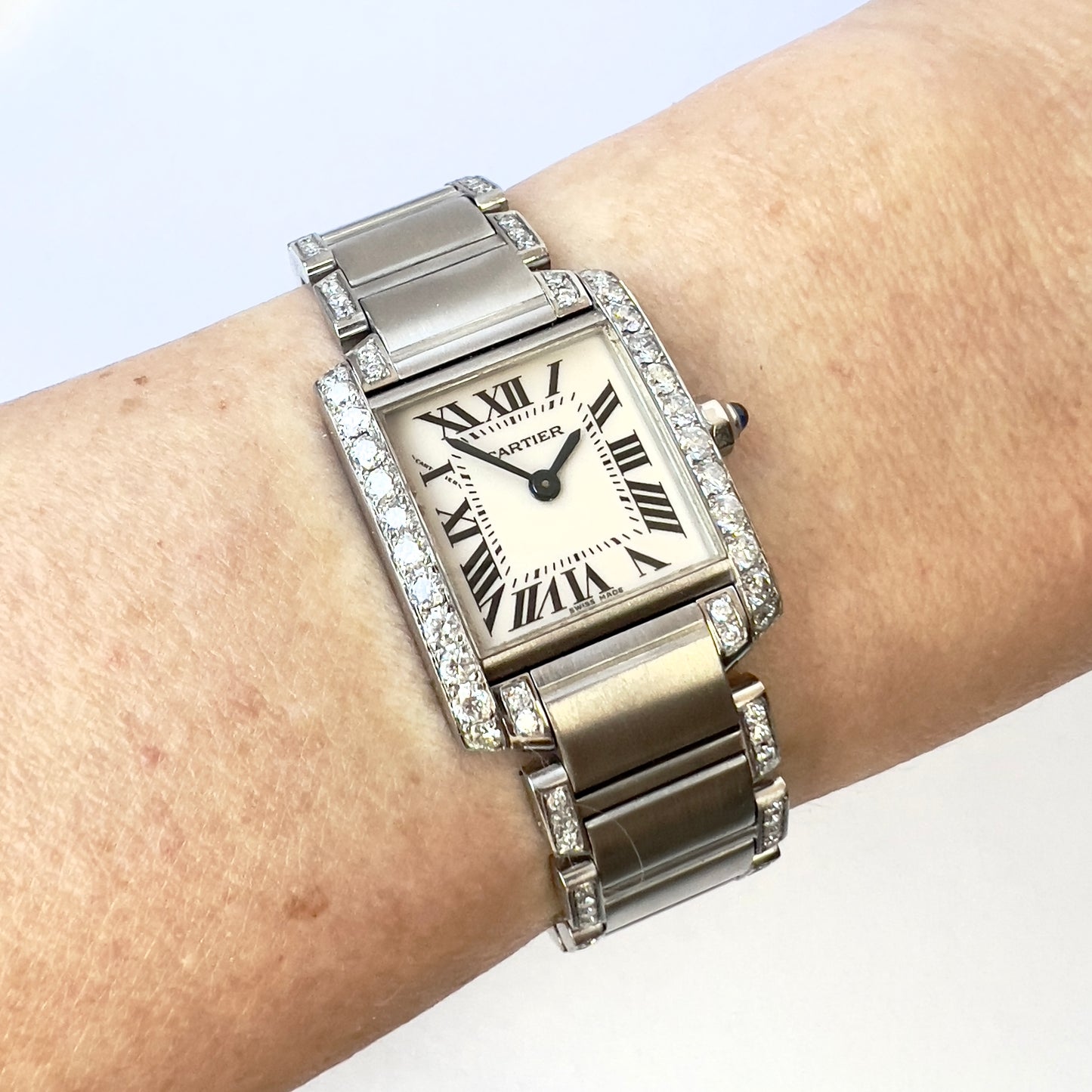 CARTIER TANK FRANCAISE Quartz 20mm Steel 1.88TCW DIAMOND Watch