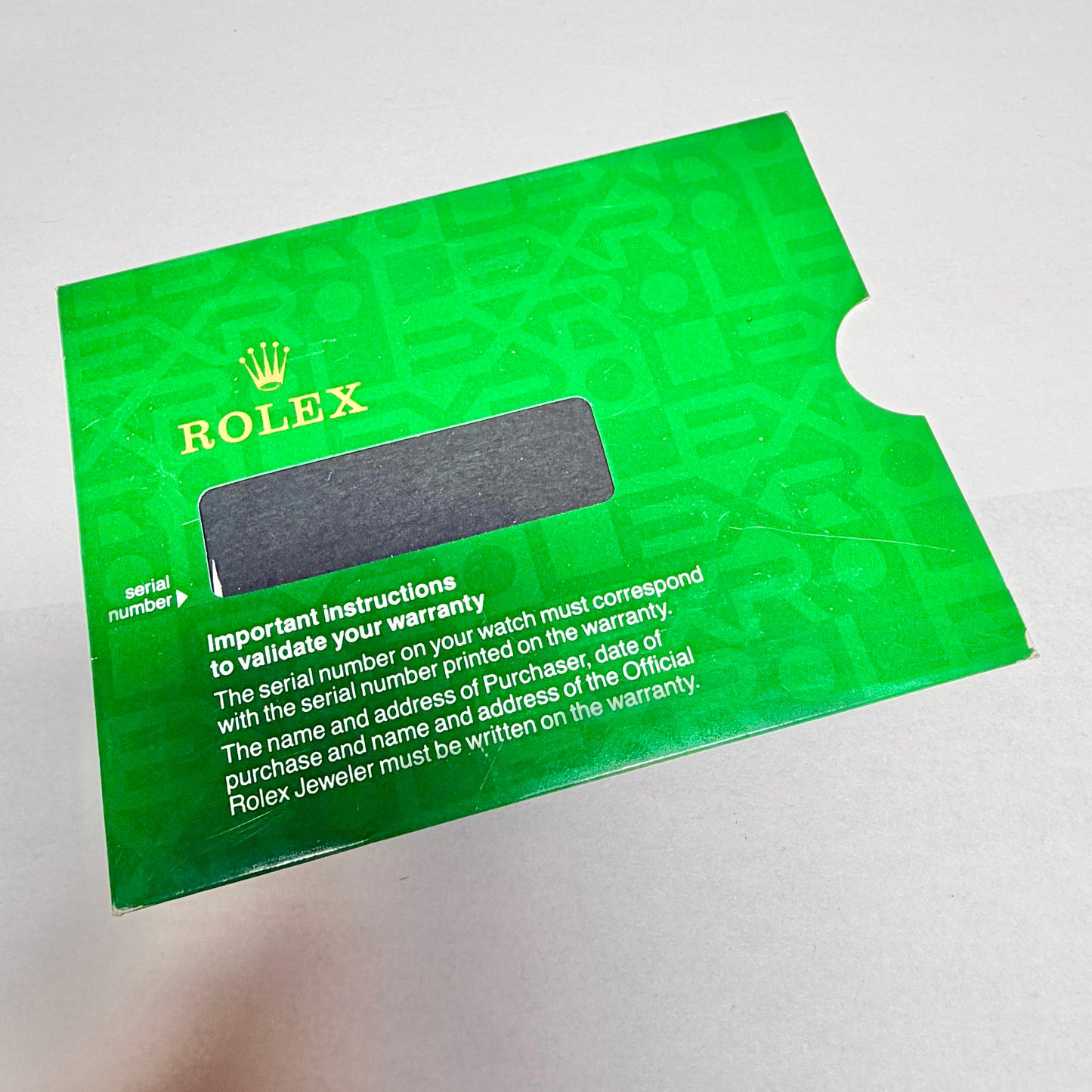 ROLEX Green Warranty Card Holder with Black Insert 5.25x4 inches